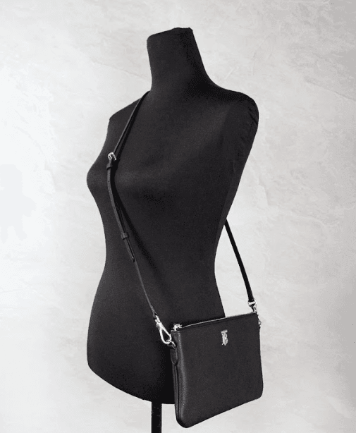 Burberry Peyton Monogram Black Leather Pouch Crossbody Bag Purse - Hilstor