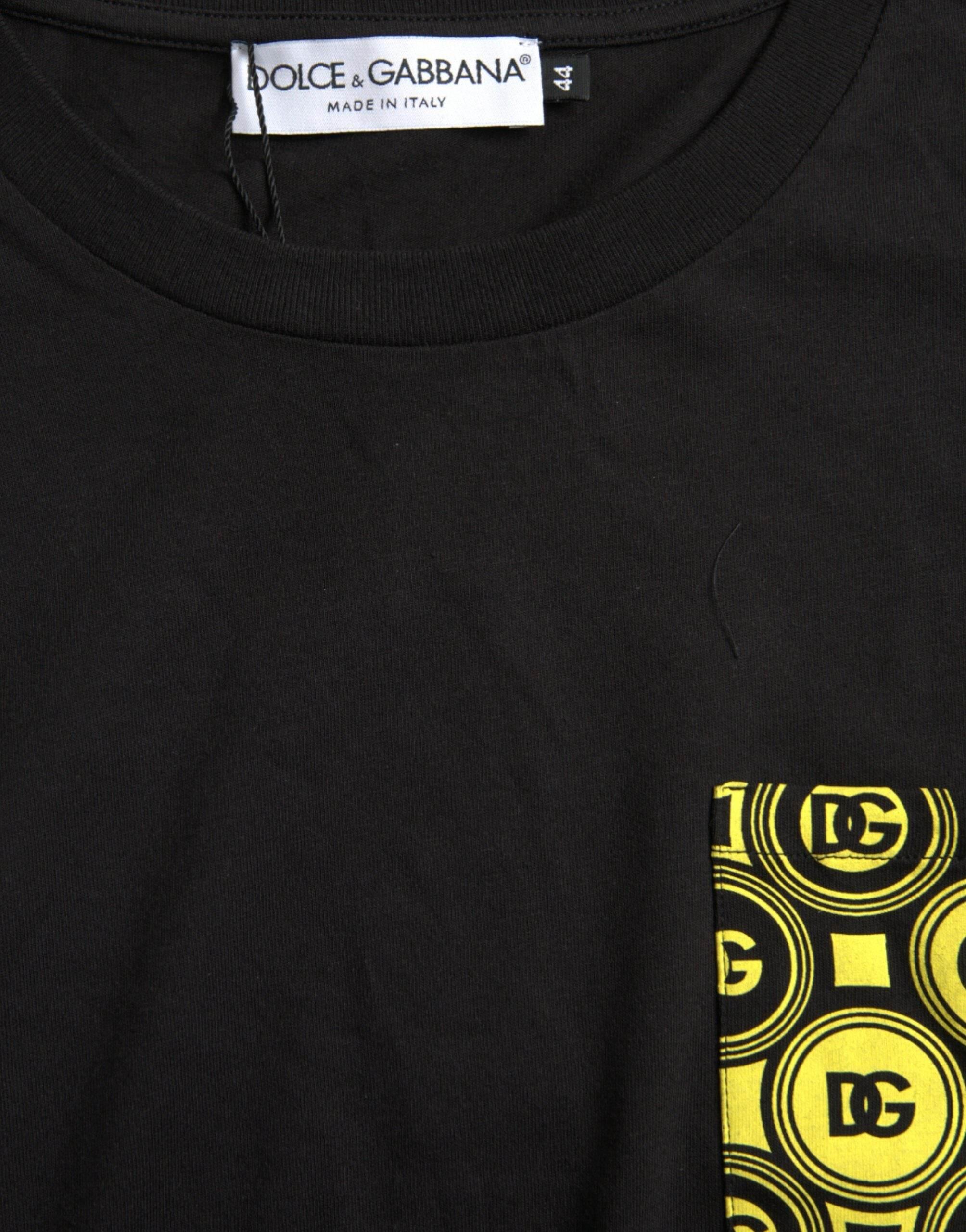 Dolce & Gabbana Black Printed Pocket Cotton Crewneck T-shirt - Hilstor