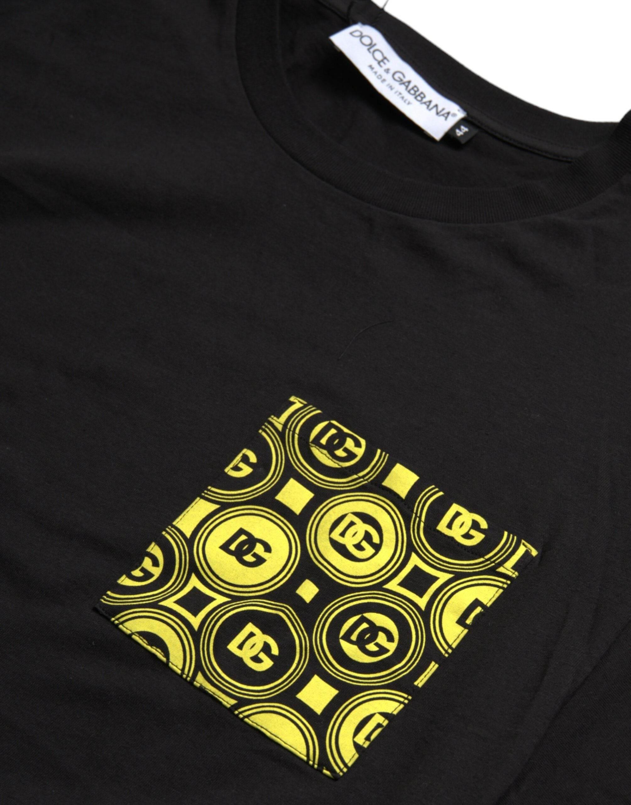 Dolce & Gabbana Black Printed Pocket Cotton Crewneck T-shirt - Hilstor