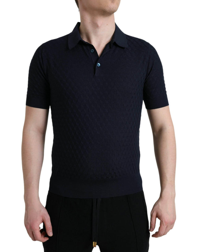Dolce & Gabbana Dark Blue Collared Short Sleeve Polo T-shirt - Hilstor