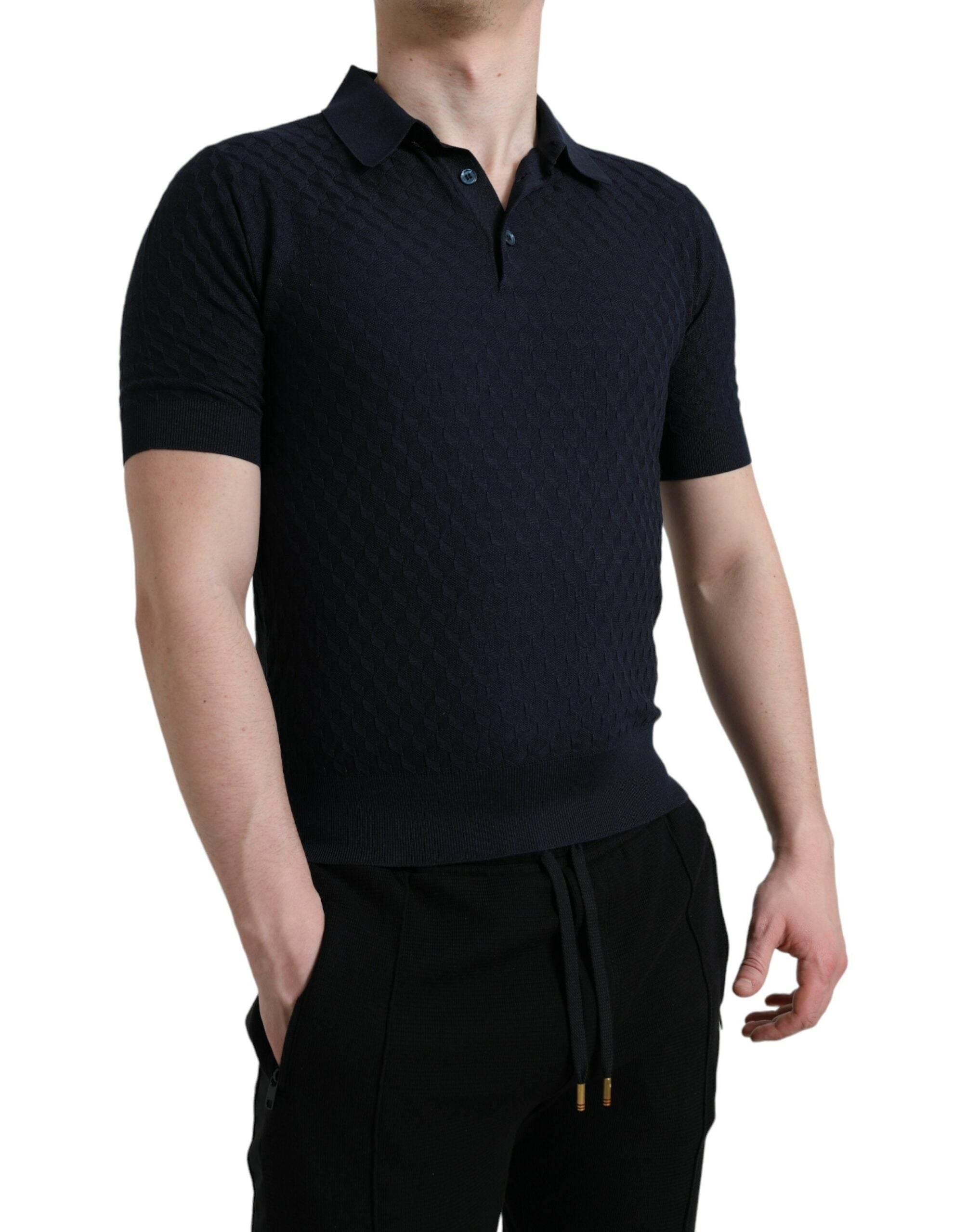 Dolce & Gabbana Dark Blue Collared Short Sleeve Polo T-shirt - Hilstor