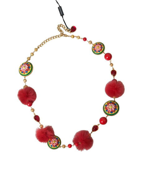 Dolce & Gabbana Gold Brass Red Fur Crystal Waist Torero Waist Belt - Hilstor
