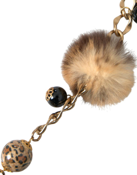 Dolce & Gabbana Gold Brass Leopard Fur Pearl Collier Chain Belt - Hilstor