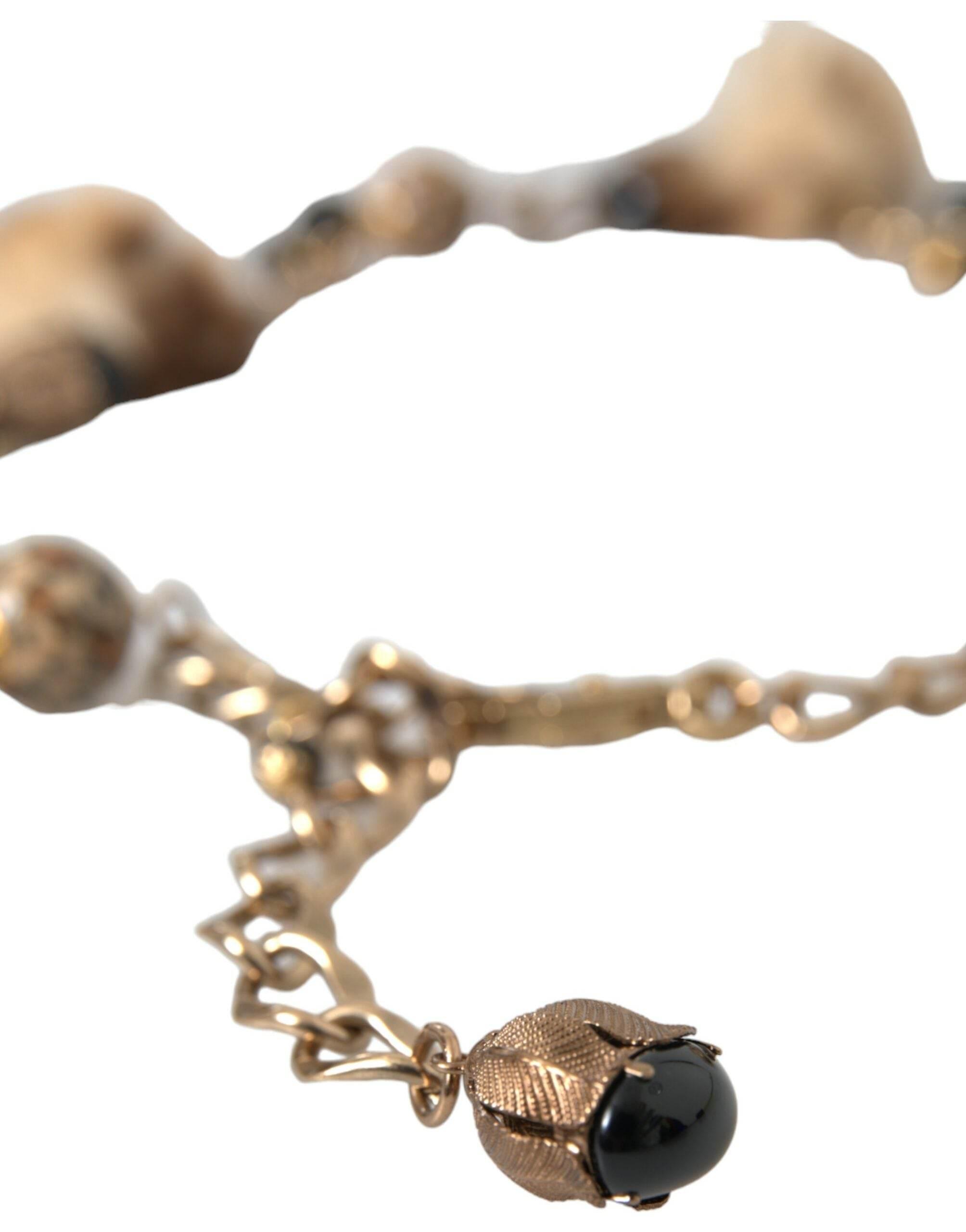 Dolce & Gabbana Gold Brass Leopard Fur Pearl Collier Chain Belt - Hilstor