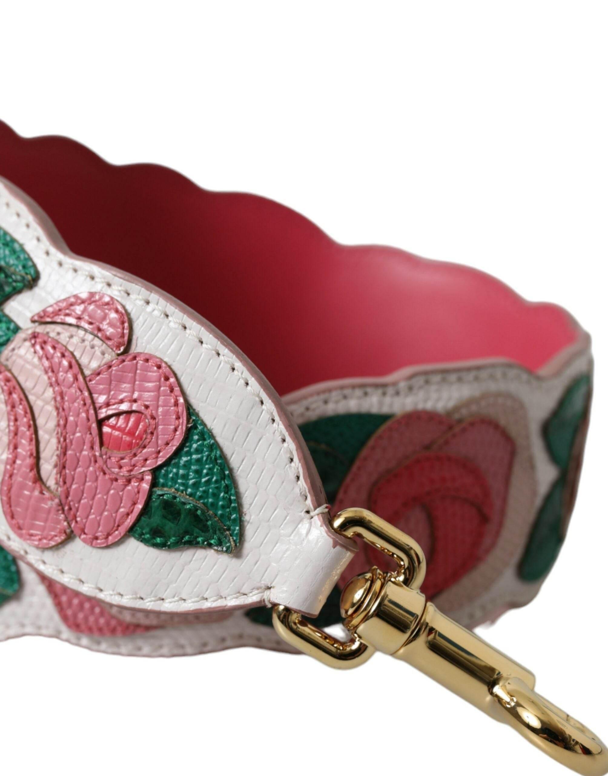 Dolce & Gabbana White Floral Leather Accessory Shoulder Strap - Hilstor
