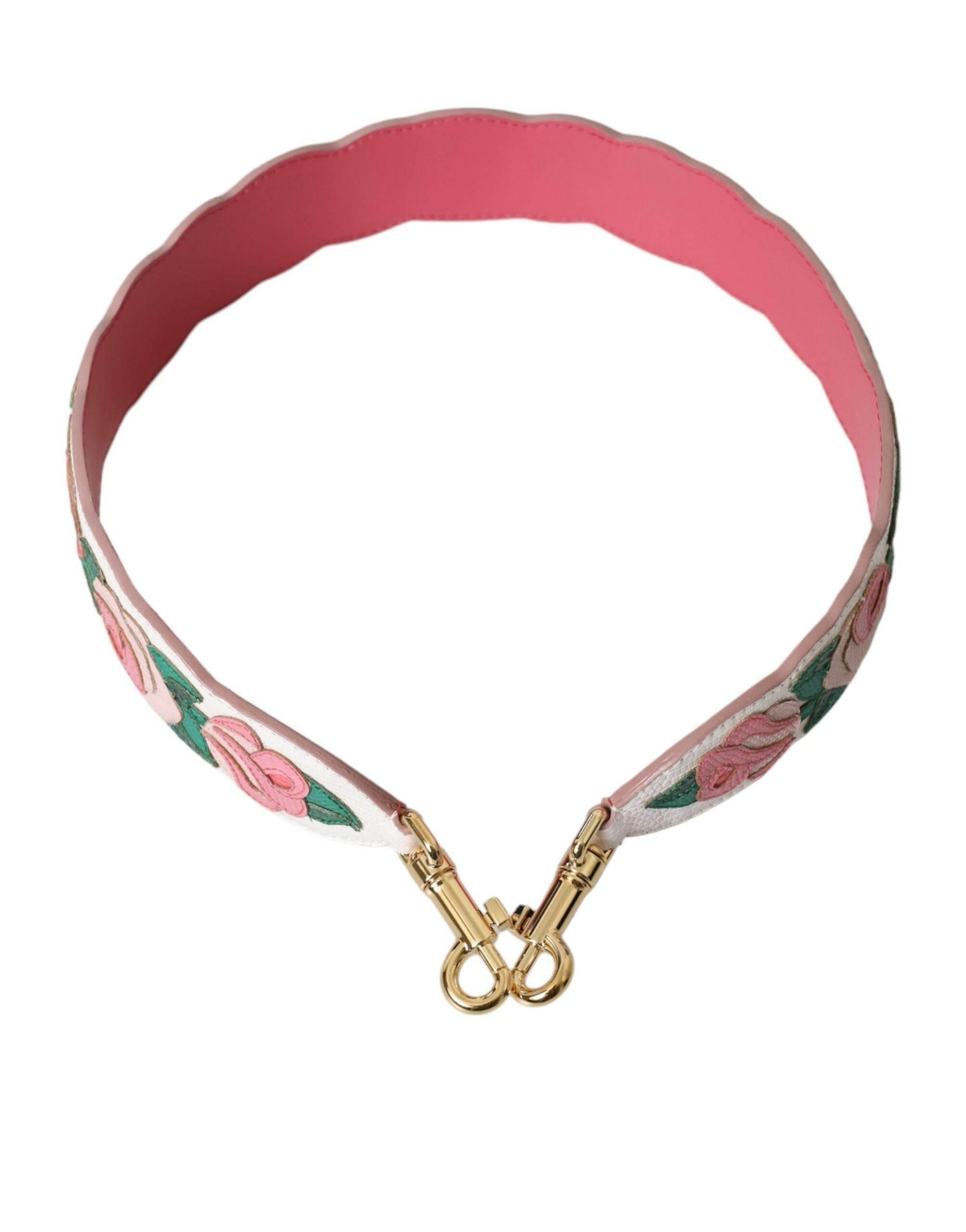 Dolce & Gabbana White Floral Leather Accessory Shoulder Strap - Hilstor