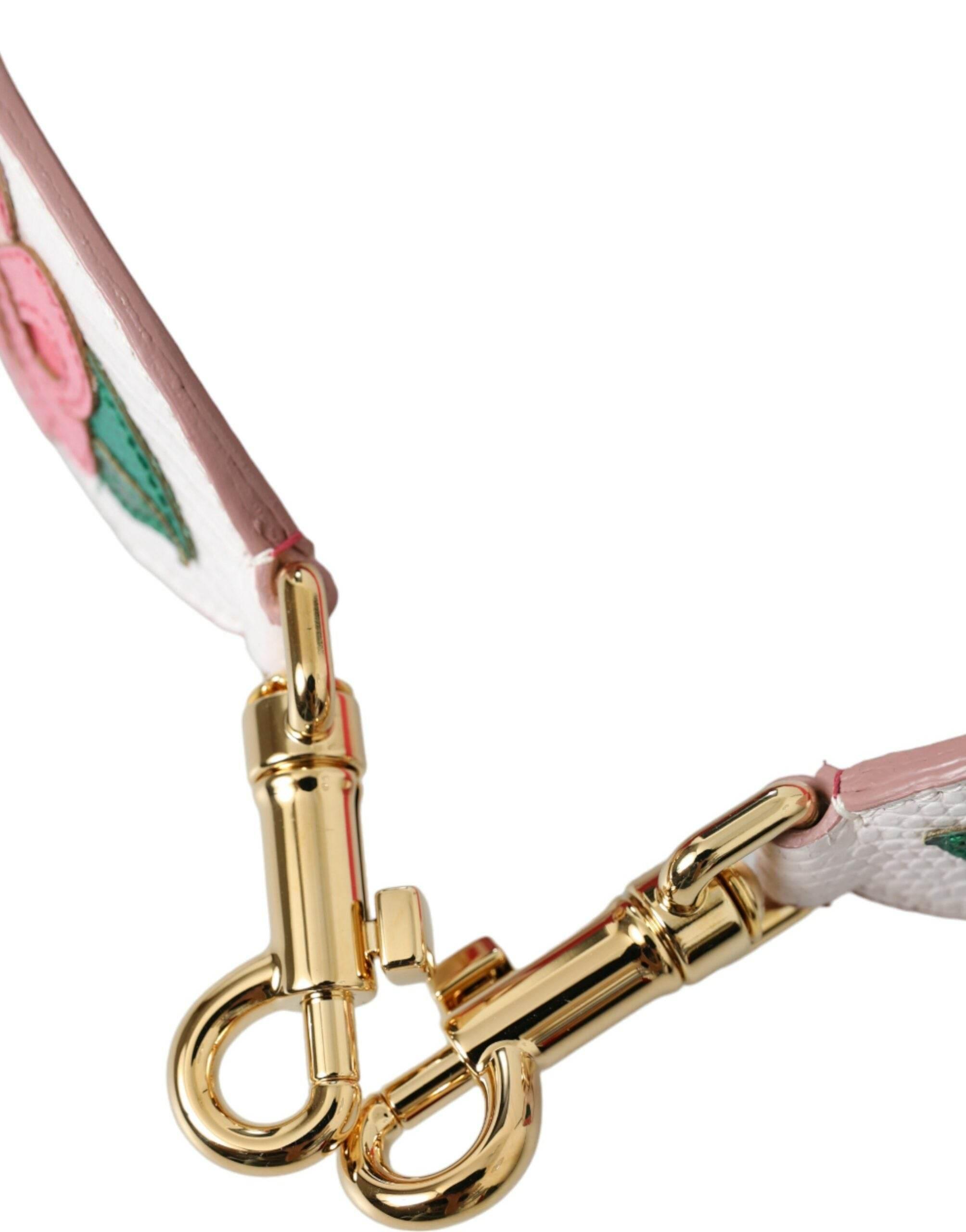 Dolce & Gabbana White Floral Leather Accessory Shoulder Strap - Hilstor