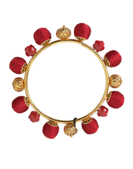 Dolce & Gabbana Gold Brass Red RUNWAY Sicilia Natale Roses Bracelet - Hilstor