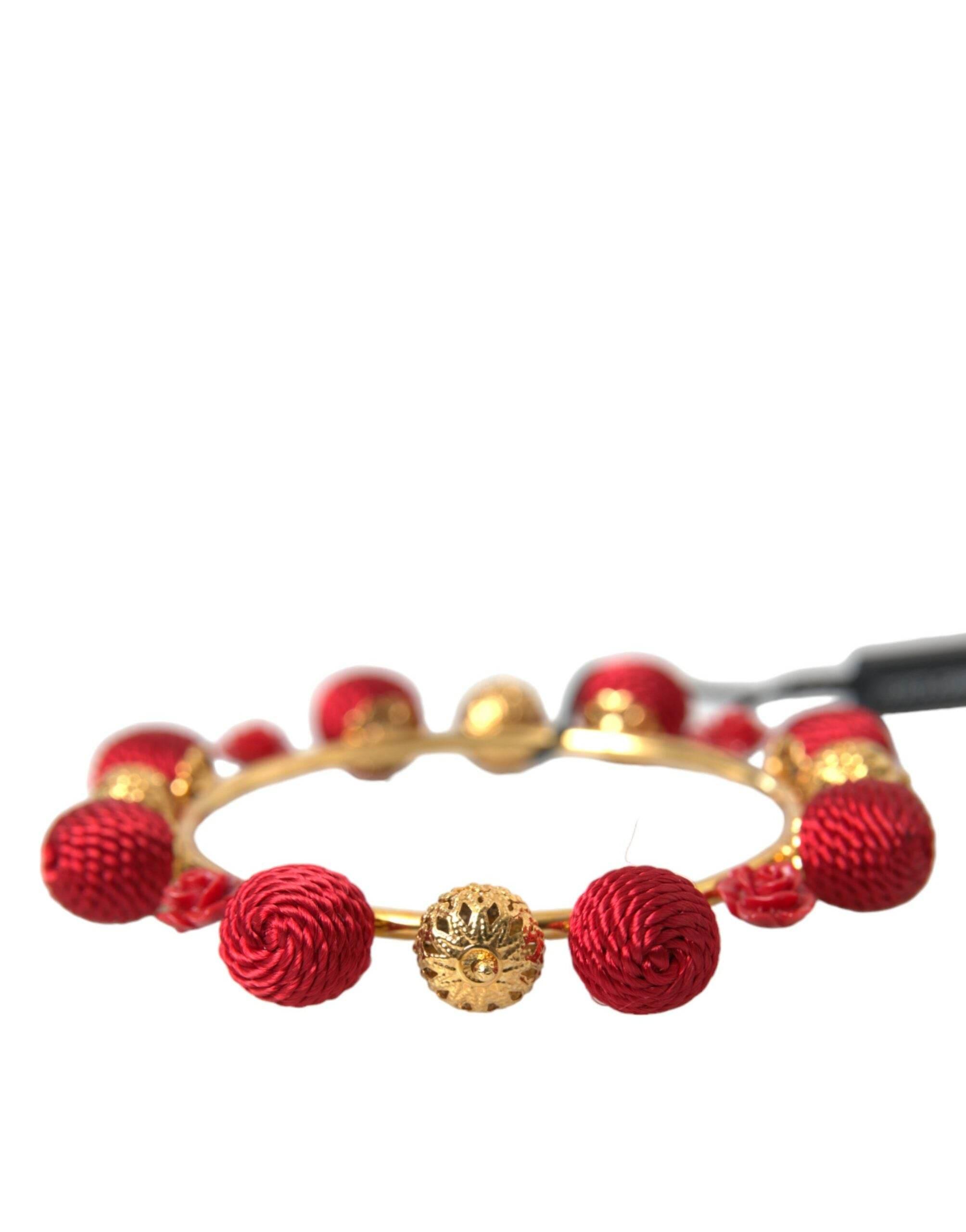 Dolce & Gabbana Gold Brass Red RUNWAY Sicilia Natale Roses Bracelet - Hilstor