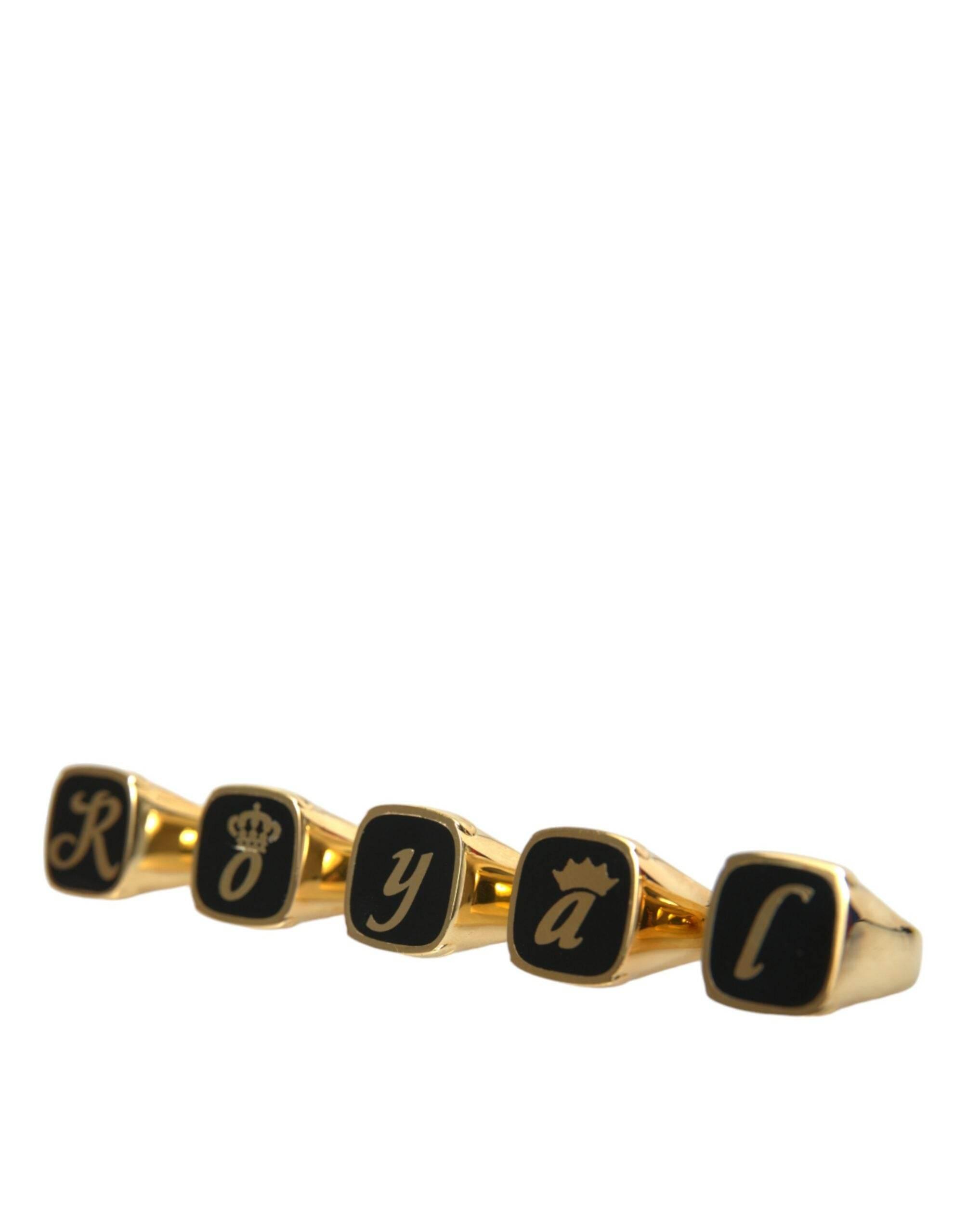 Dolce & Gabbana Gold Brass ROYAL Enamel Set of 5 Ring - Hilstor
