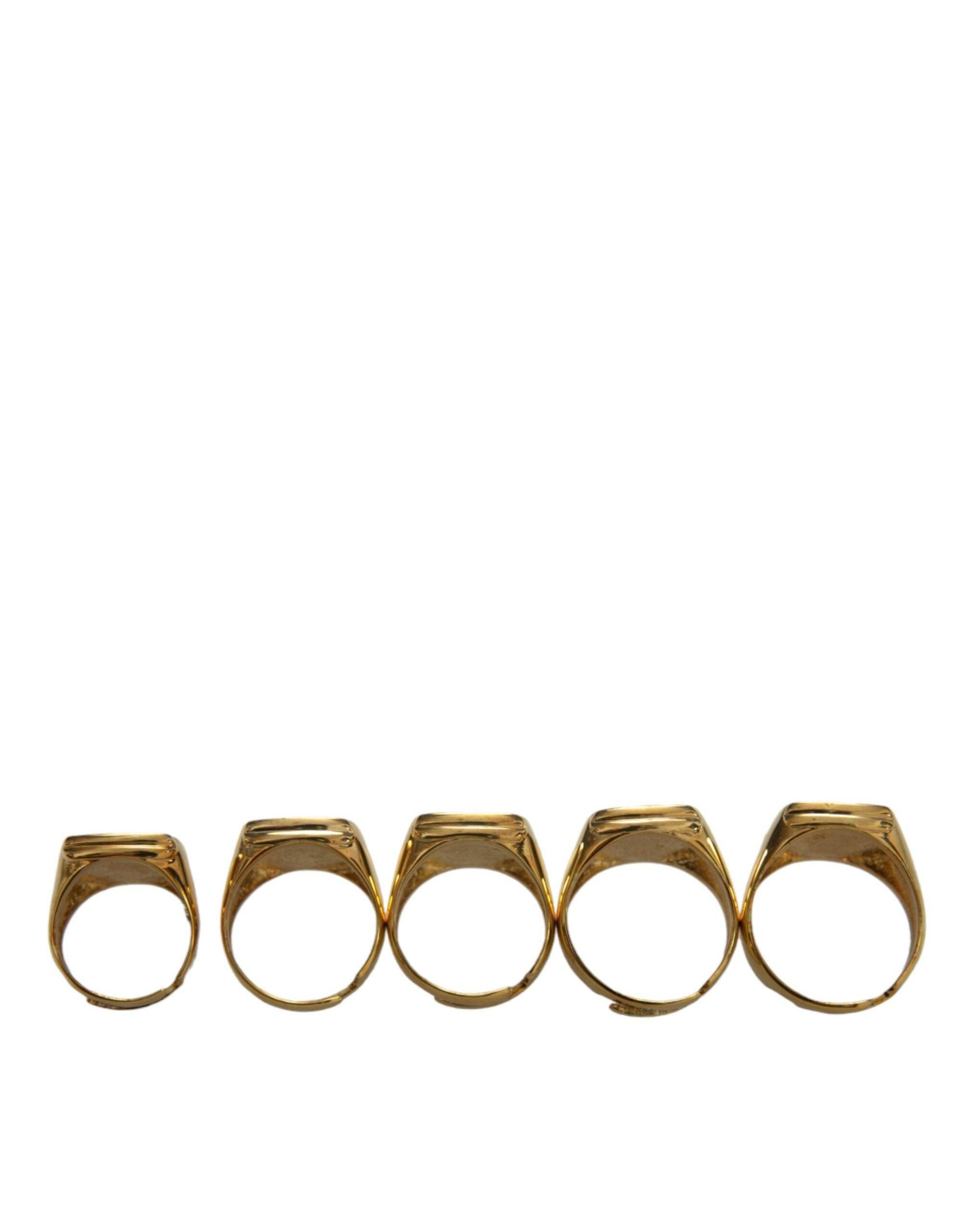 Dolce & Gabbana Gold Brass ROYAL Enamel Set of 5 Ring - Hilstor