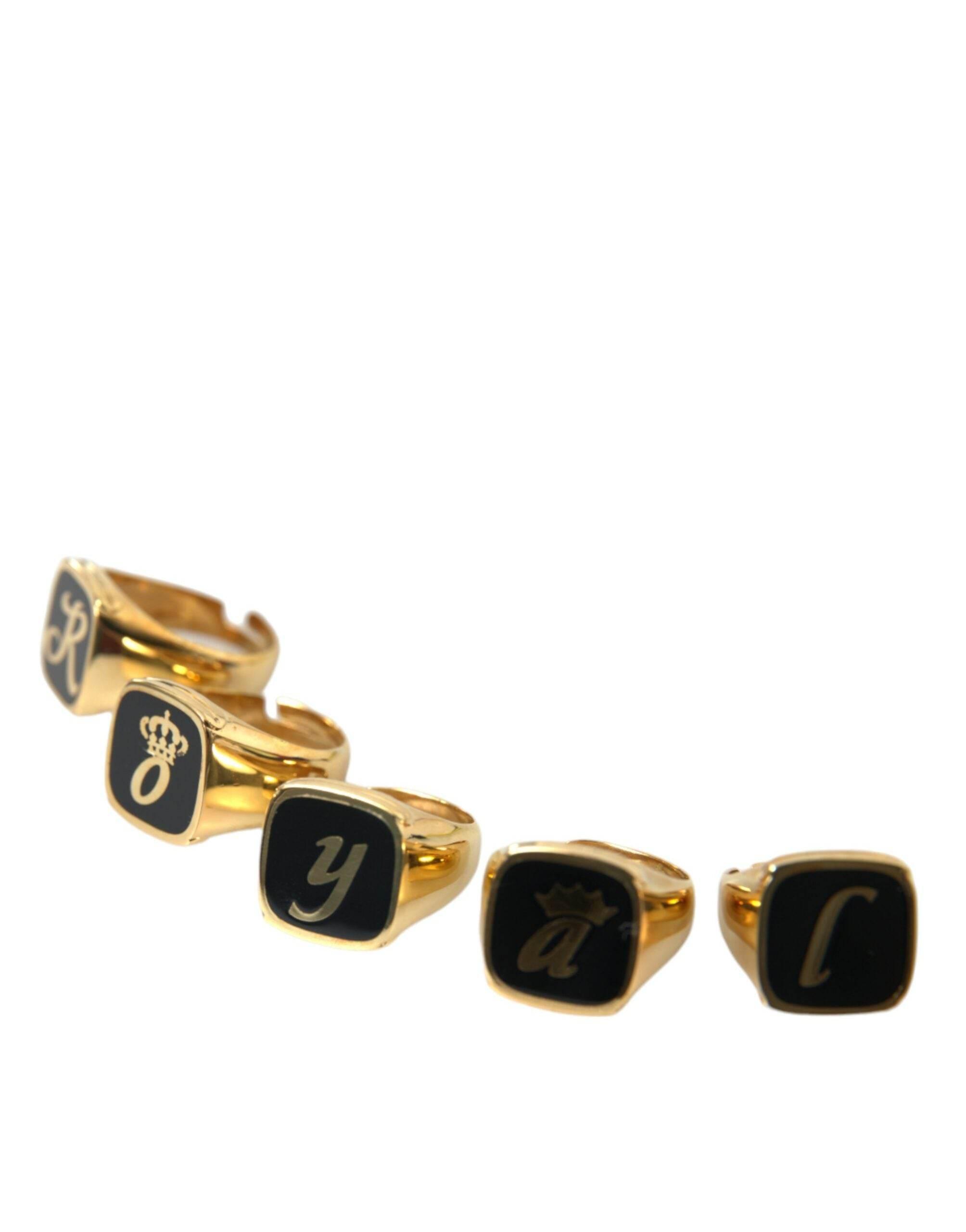 Dolce & Gabbana Gold Brass ROYAL Enamel Set of 5 Ring - Hilstor