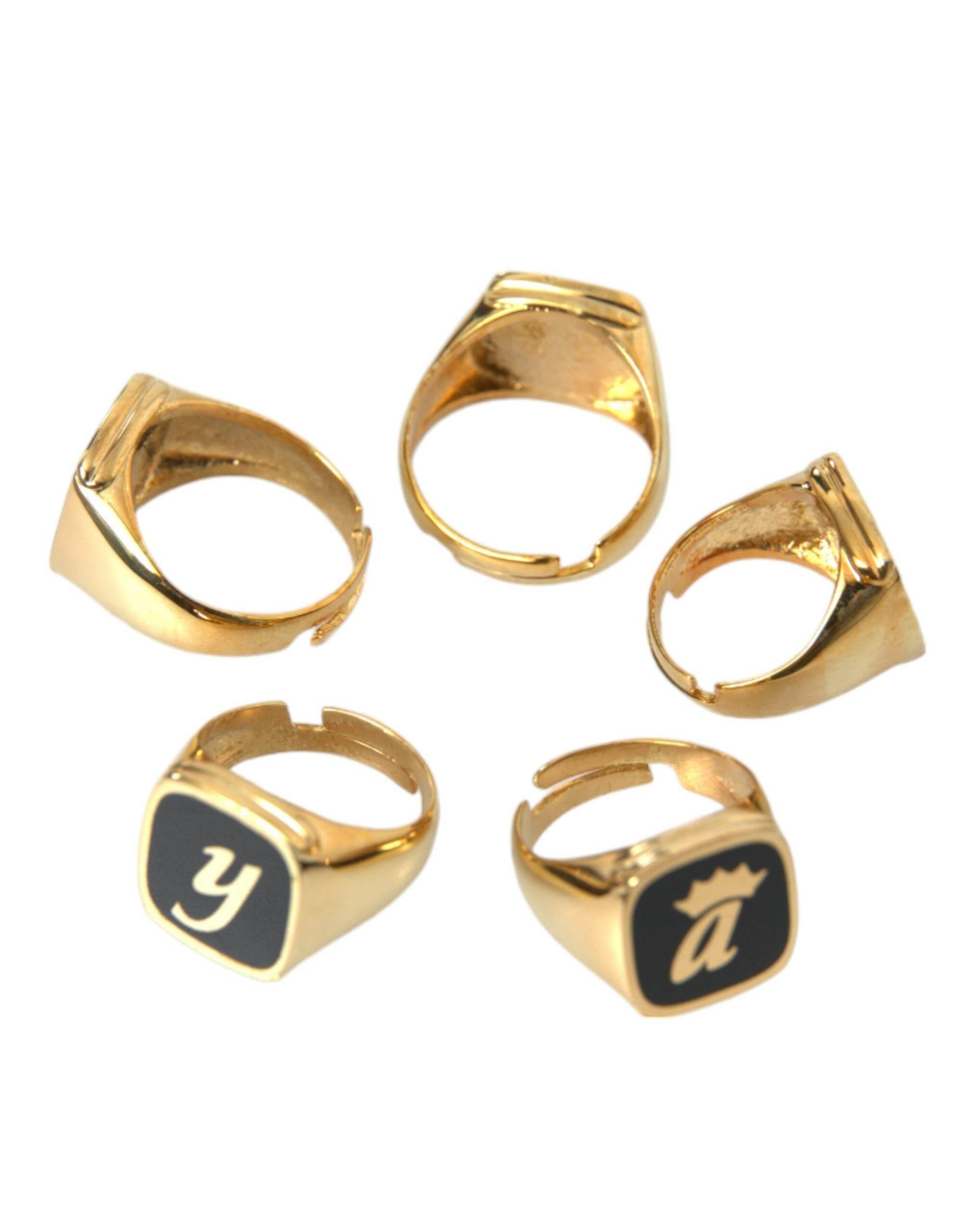 Dolce & Gabbana Gold Brass ROYAL Enamel Set of 5 Ring - Hilstor
