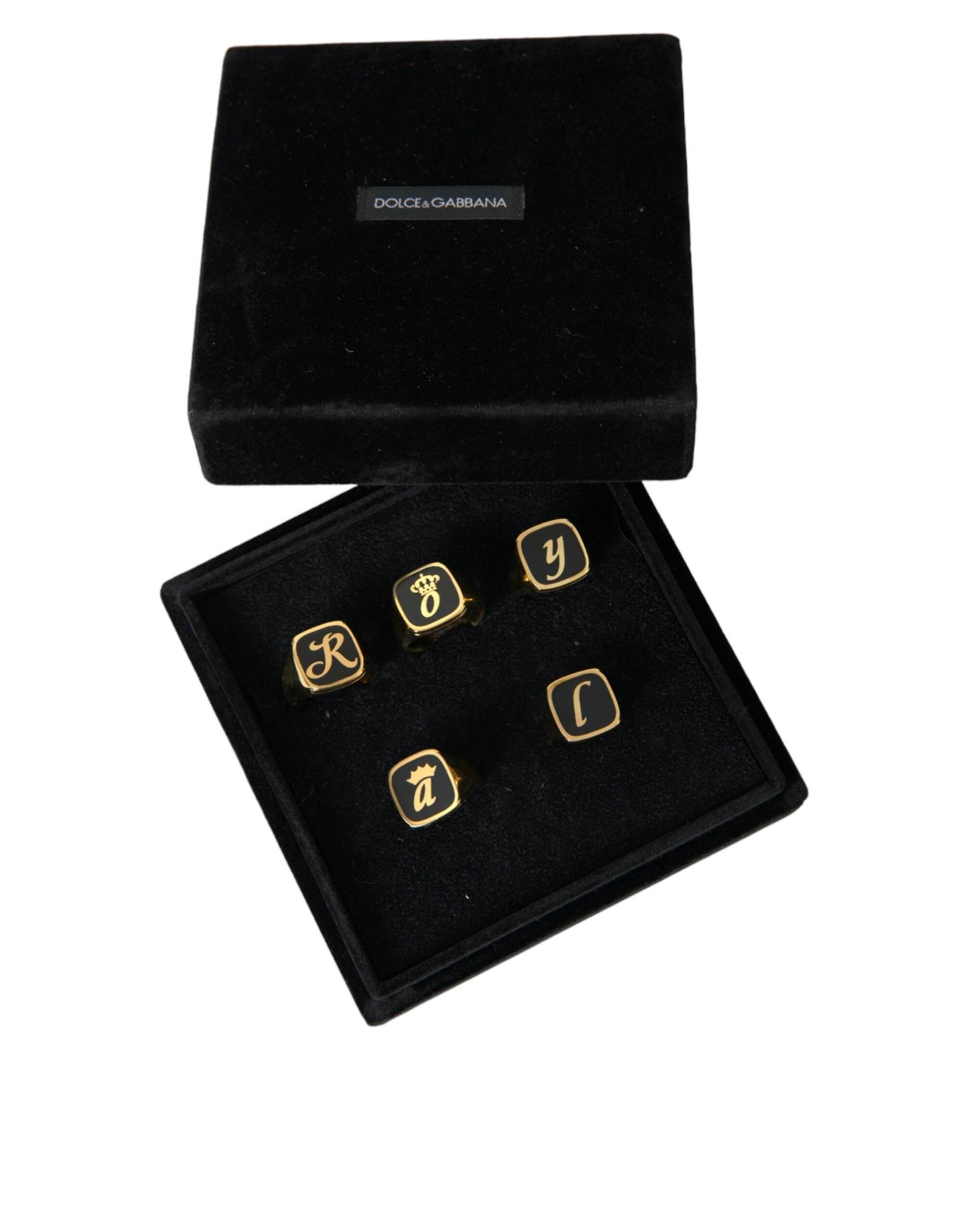 Dolce & Gabbana Gold Brass ROYAL Enamel Set of 5 Ring - Hilstor
