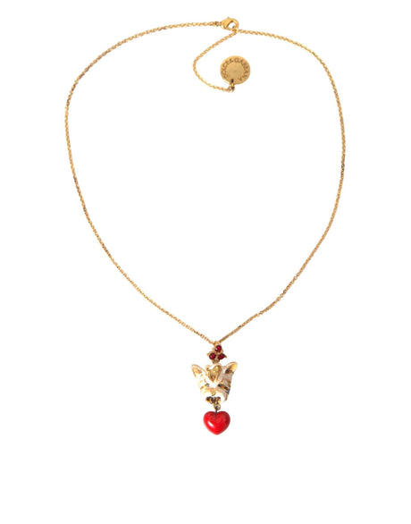 Dolce & Gabbana Gold Brass Chain Dog Heart Pendant Charm Necklace - Hilstor