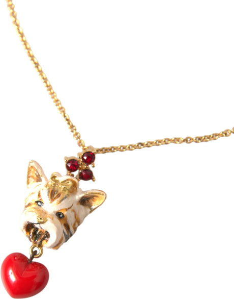 Dolce & Gabbana Gold Brass Chain Dog Heart Pendant Charm Necklace - Hilstor