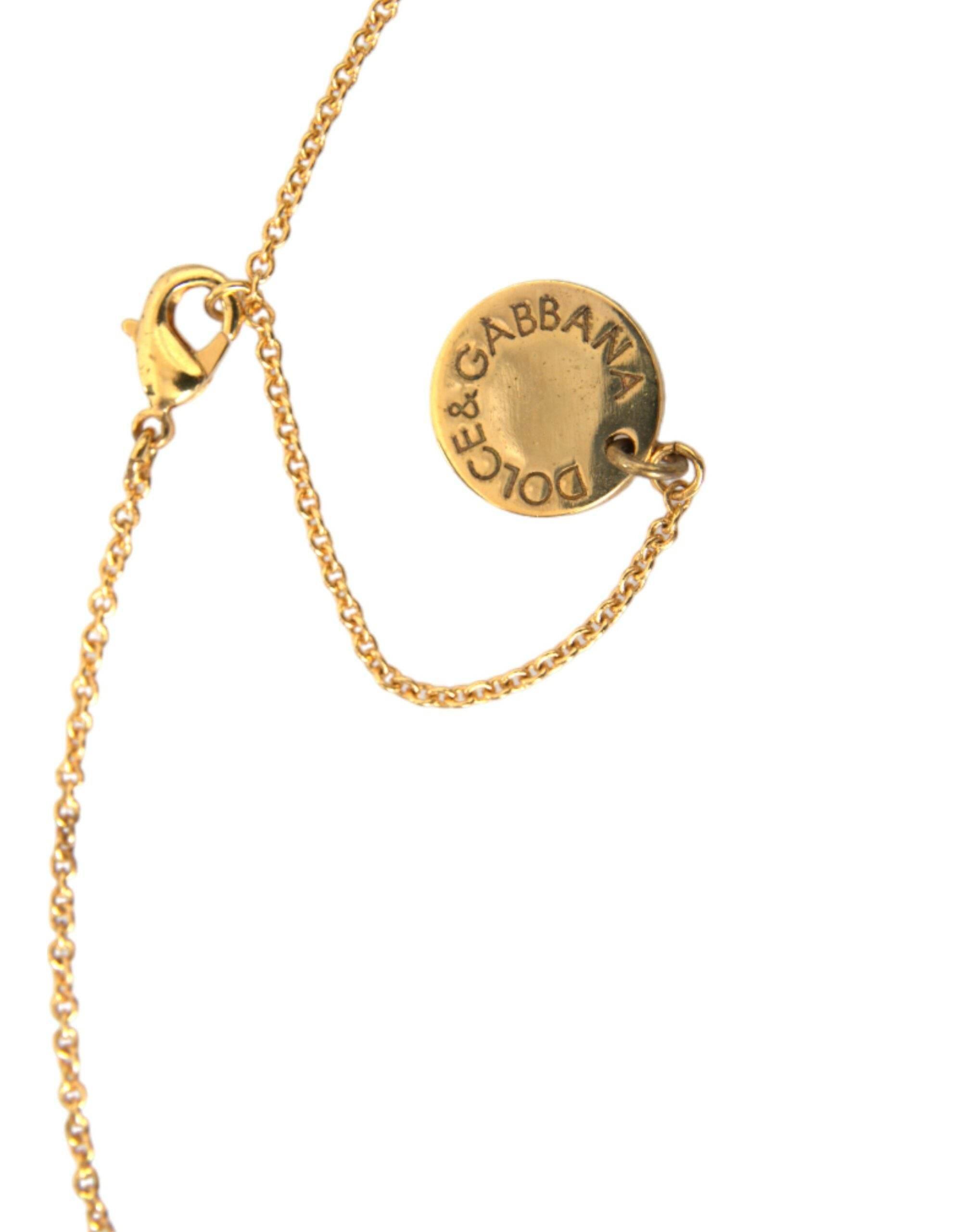 Dolce & Gabbana Gold Brass Chain Dog Heart Pendant Charm Necklace - Hilstor