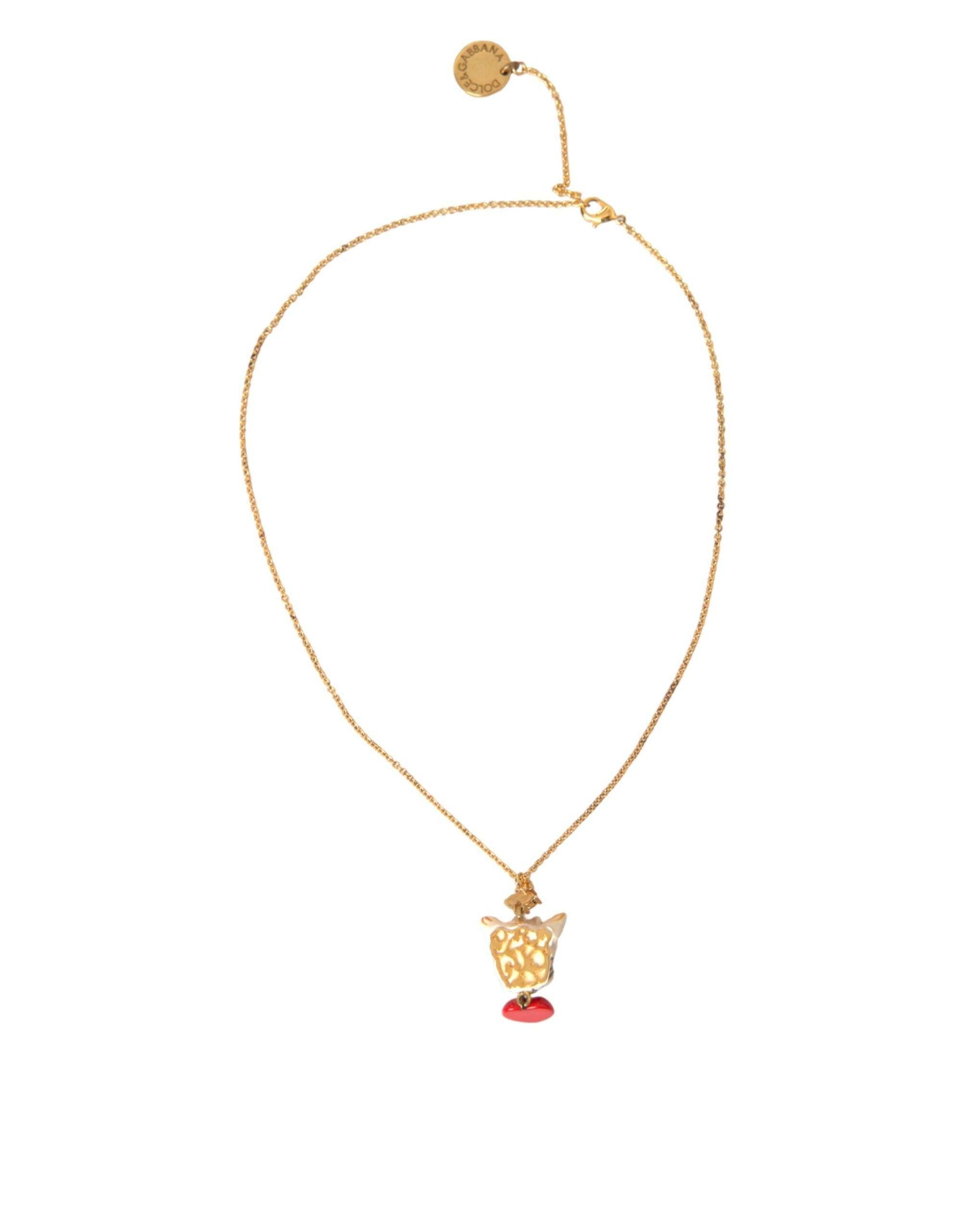 Dolce & Gabbana Gold Brass Chain Dog Heart Pendant Charm Necklace - Hilstor