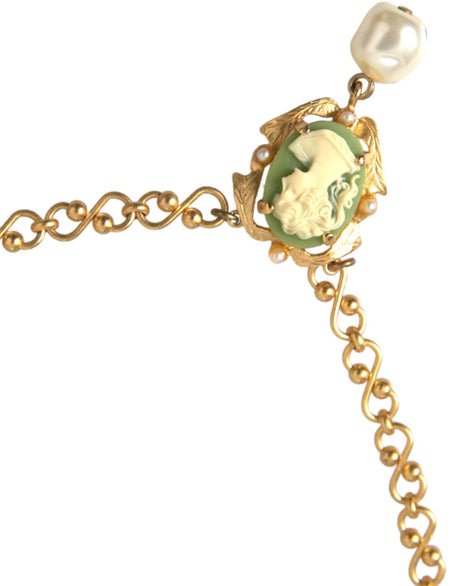Dolce & Gabbana Gold Brass Chain Pearl Pendant Charm Necklace - Hilstor