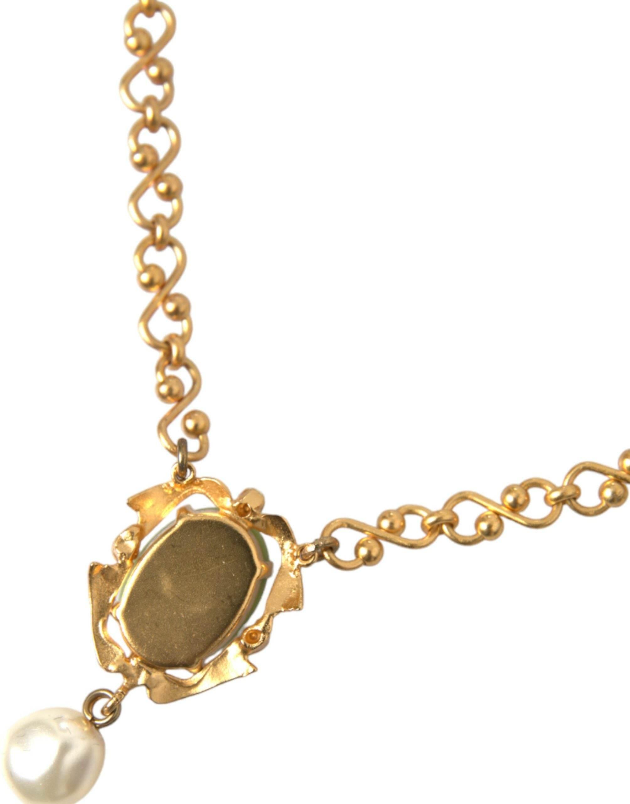 Dolce & Gabbana Gold Brass Chain Pearl Pendant Charm Necklace - Hilstor