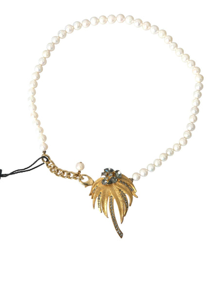 Dolce & Gabbana Gold Brass Crystal Pearl Tree Pendant Charm Necklace - Hilstor