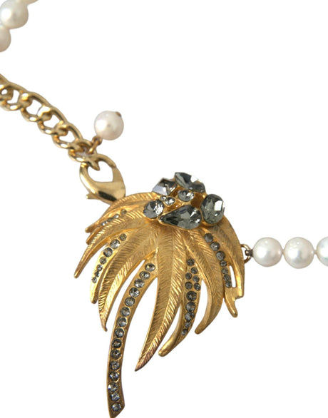 Dolce & Gabbana Gold Brass Crystal Pearl Tree Pendant Charm Necklace - Hilstor