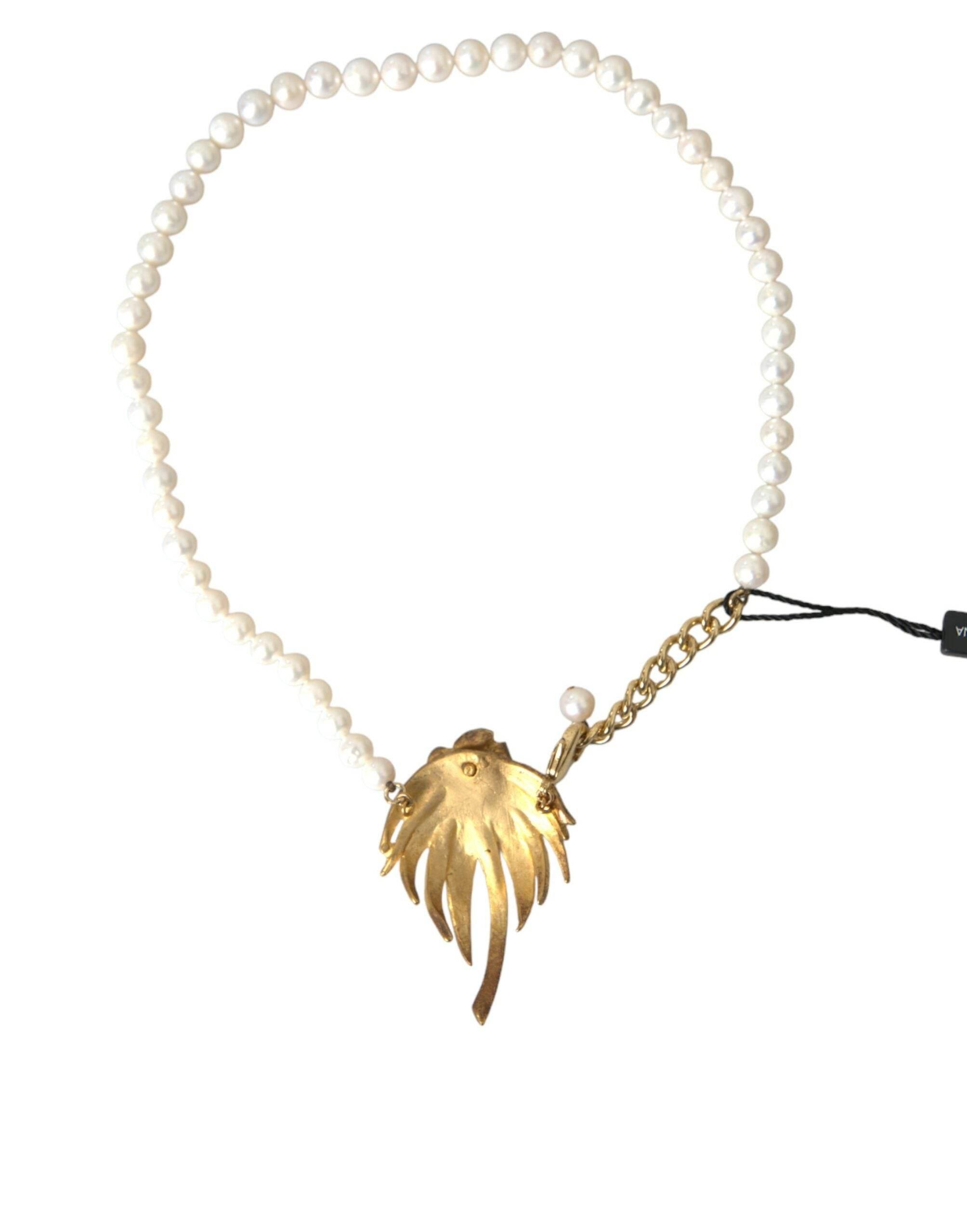 Dolce & Gabbana Gold Brass Crystal Pearl Tree Pendant Charm Necklace - Hilstor