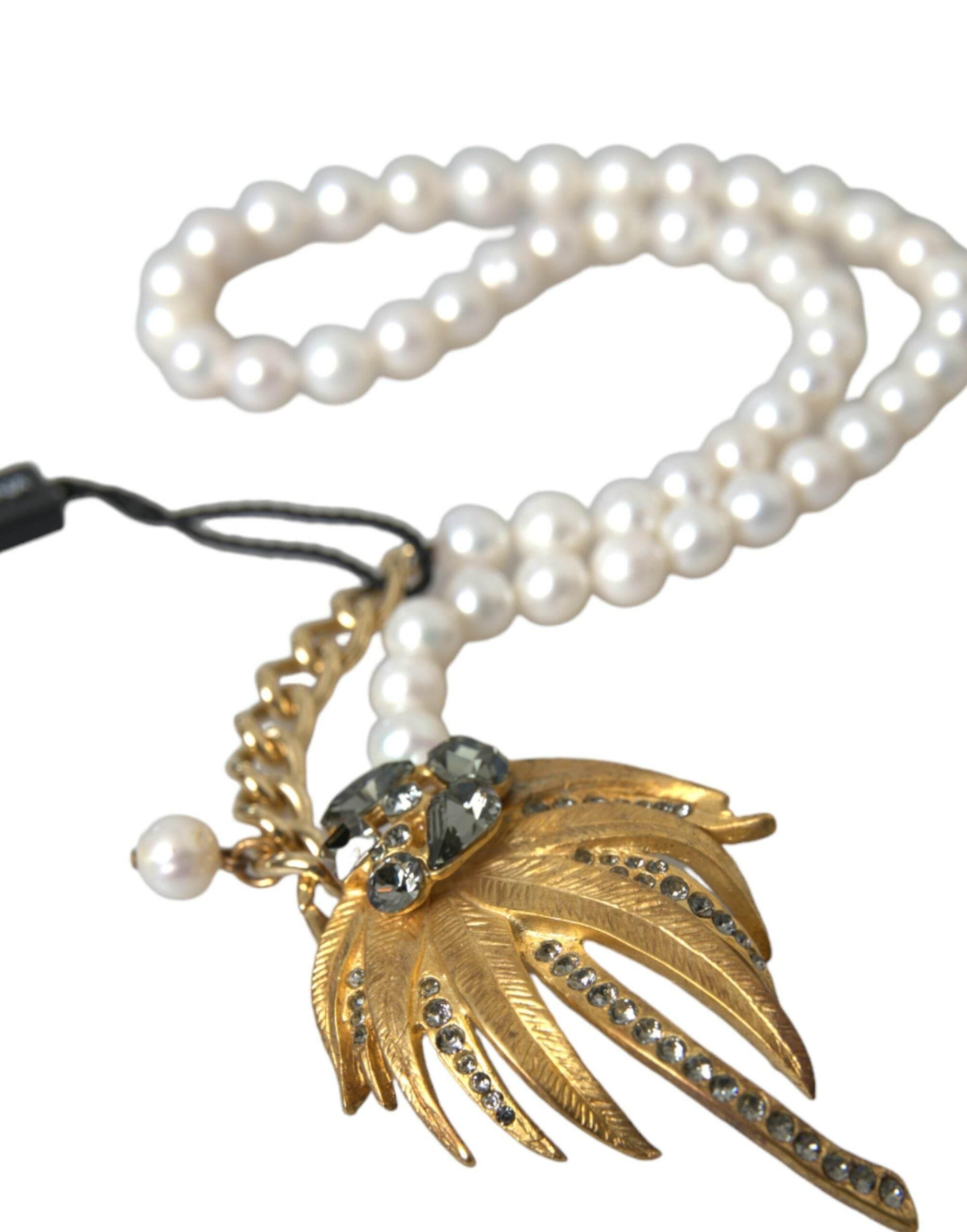 Dolce & Gabbana Gold Brass Crystal Pearl Tree Pendant Charm Necklace - Hilstor