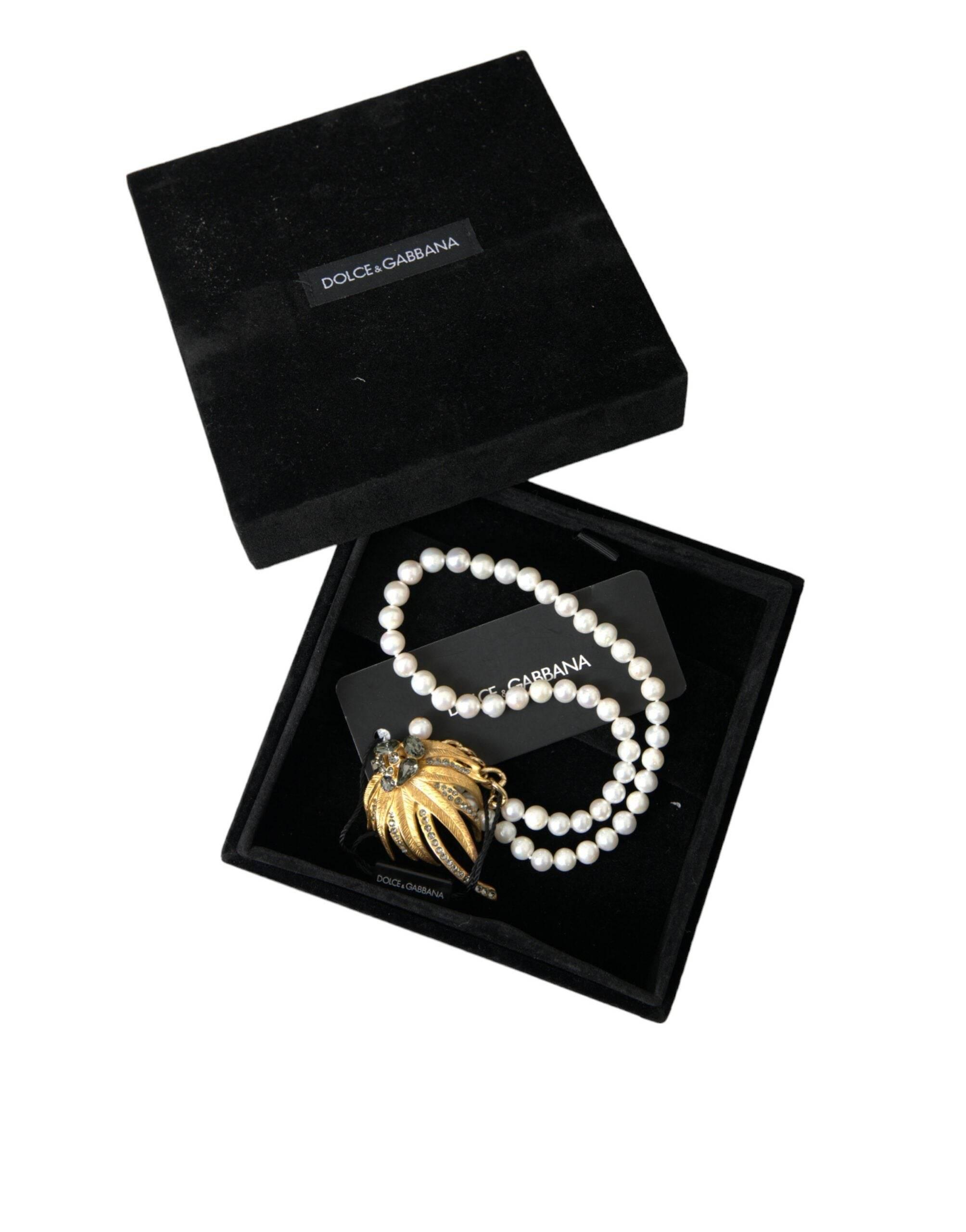 Dolce & Gabbana Gold Brass Crystal Pearl Tree Pendant Charm Necklace - Hilstor