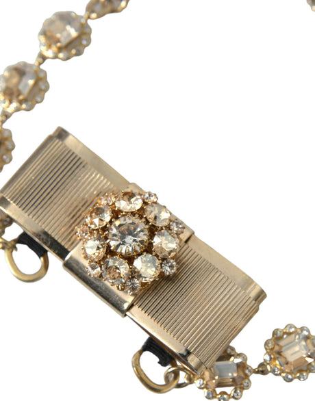 Dolce & Gabbana Gold Brass Clear Crystal Bow Chain Choker Necklace - Hilstor