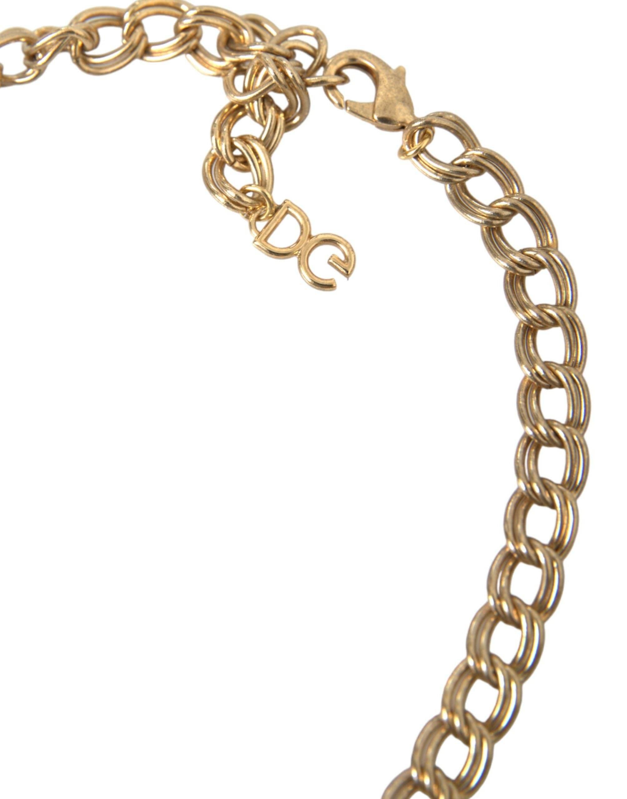 Dolce & Gabbana Gold Chain Rose Cross Strawberry Star Pendant Necklace - Hilstor
