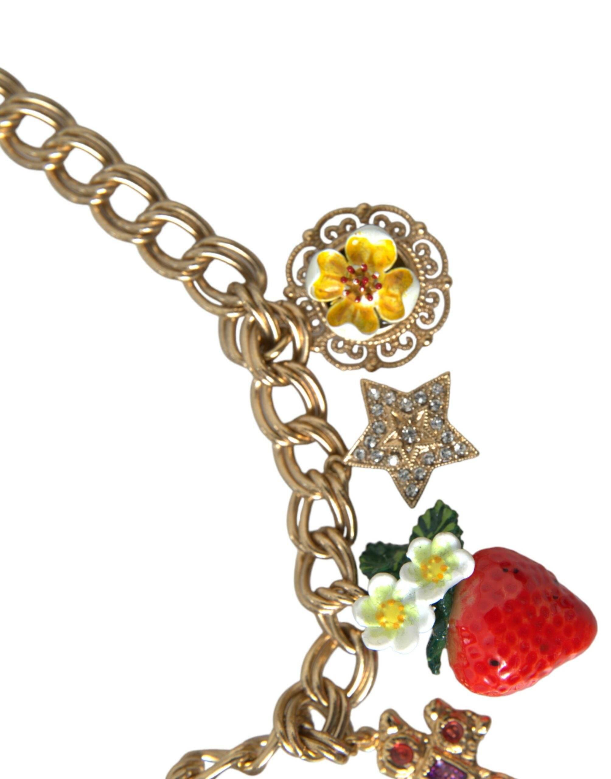 Dolce & Gabbana Gold Chain Rose Cross Strawberry Star Pendant Necklace - Hilstor