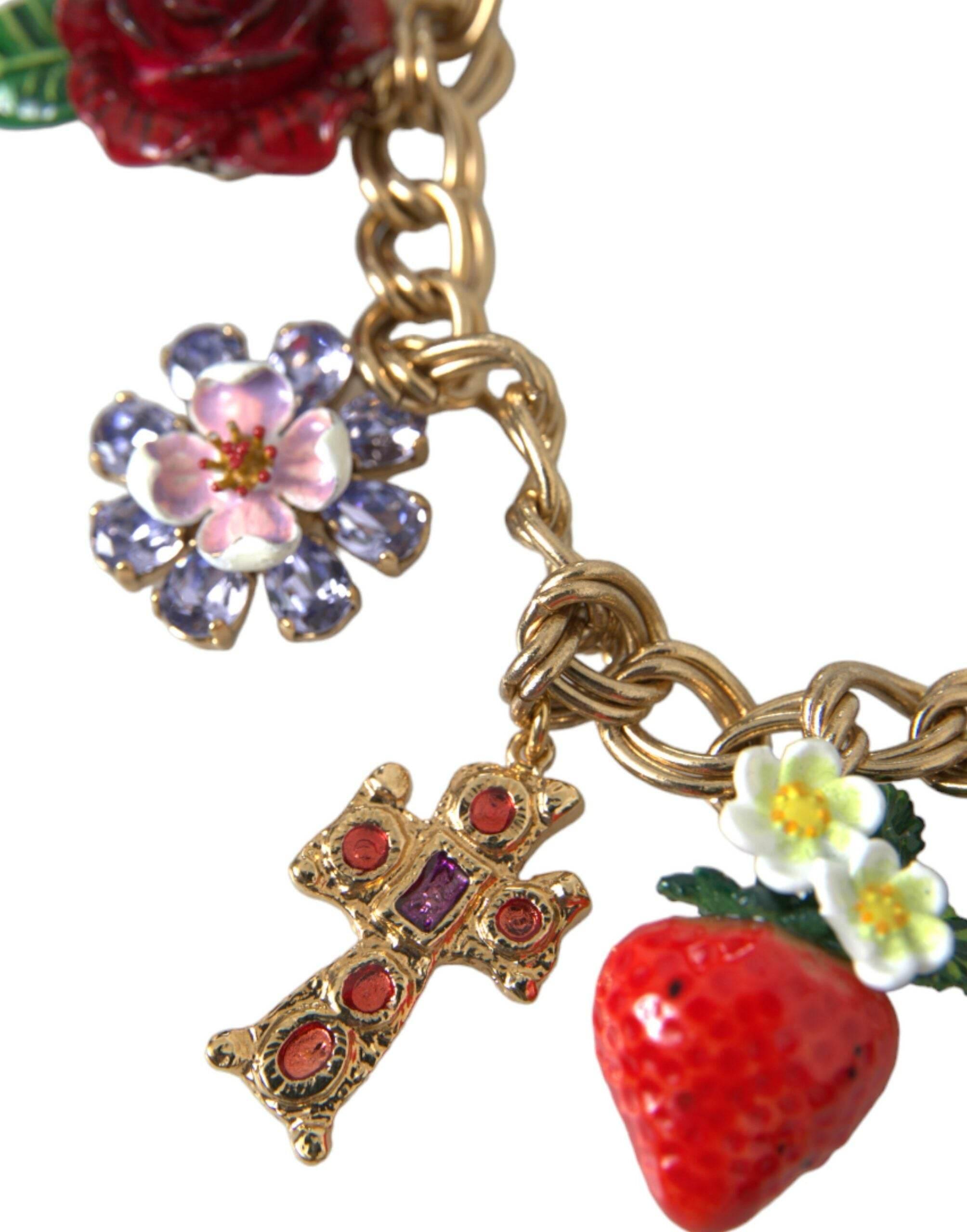 Dolce & Gabbana Gold Chain Rose Cross Strawberry Star Pendant Necklace - Hilstor