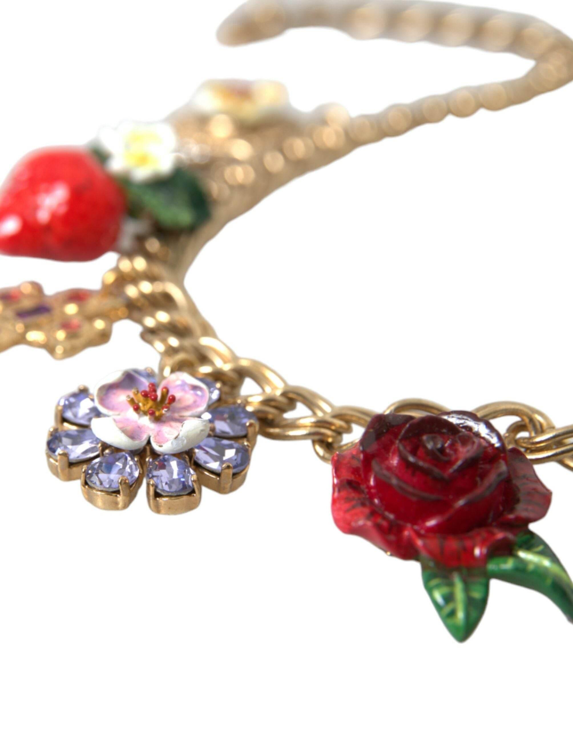 Dolce & Gabbana Gold Chain Rose Cross Strawberry Star Pendant Necklace - Hilstor