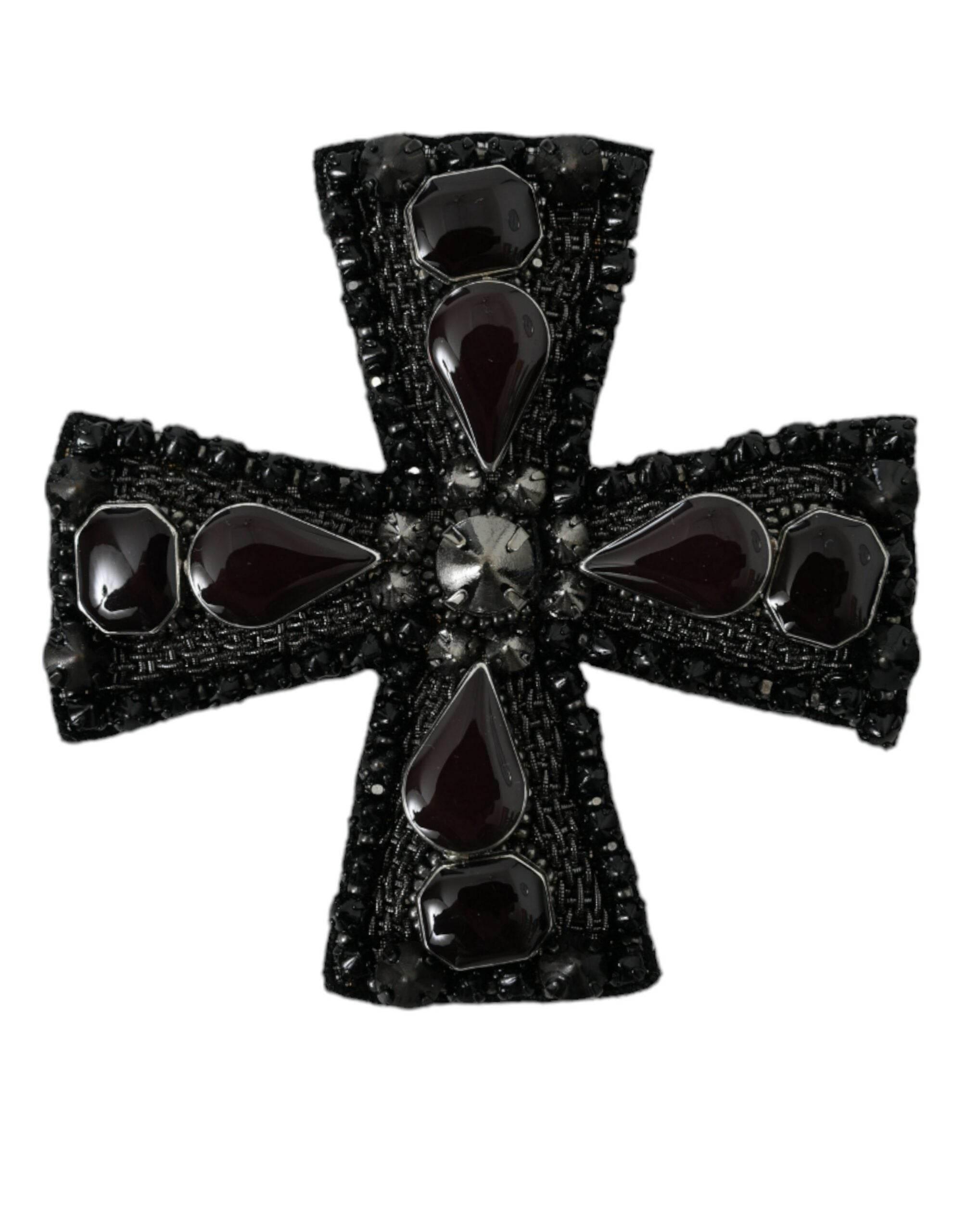 Dolce & Gabbana Black Crystals Embellished Cross Pin Brooch - Hilstor