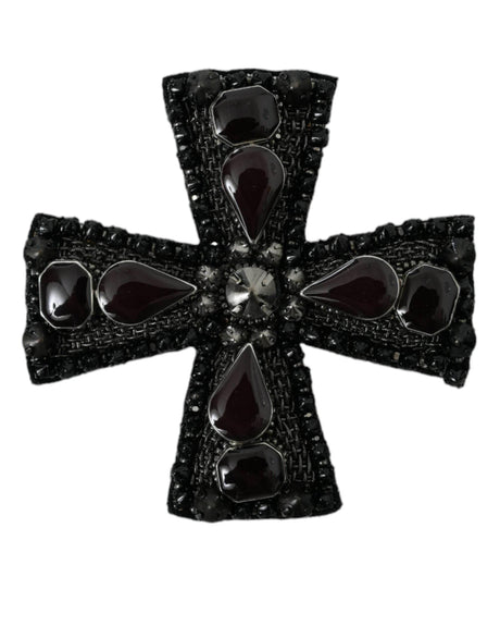 Dolce & Gabbana Black Crystals Embellished Cross Pin Brooch - Hilstor
