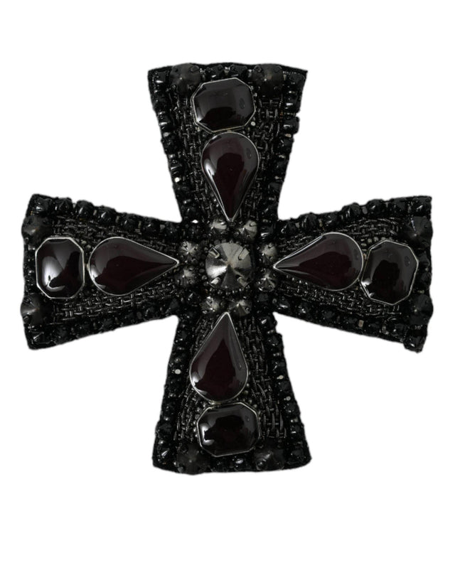Dolce & Gabbana Black Crystals Embellished Cross Pin Brooch - Hilstor