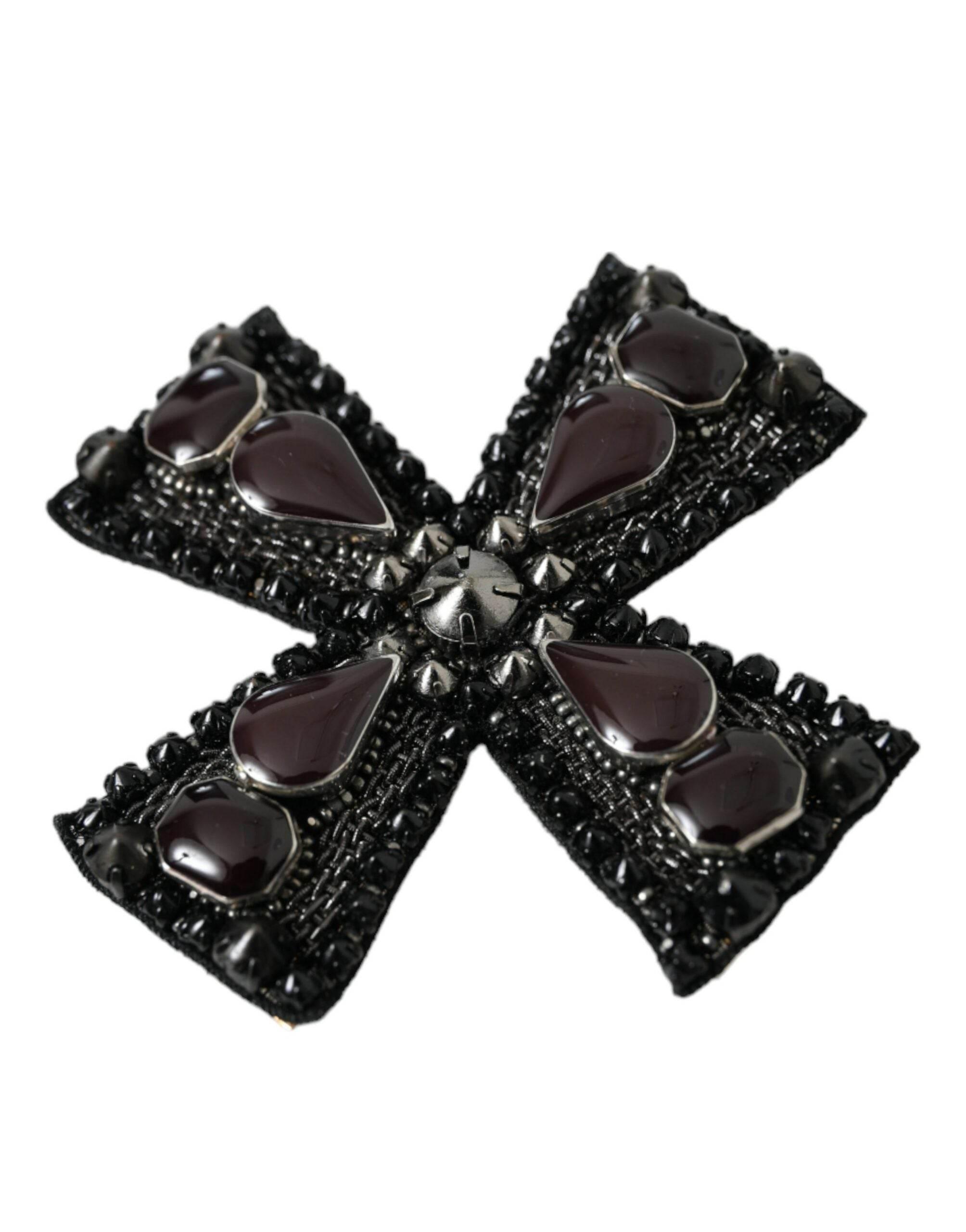 Dolce & Gabbana Black Crystals Embellished Cross Pin Brooch - Hilstor