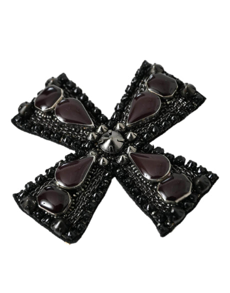 Dolce & Gabbana Black Crystals Embellished Cross Pin Brooch - Hilstor