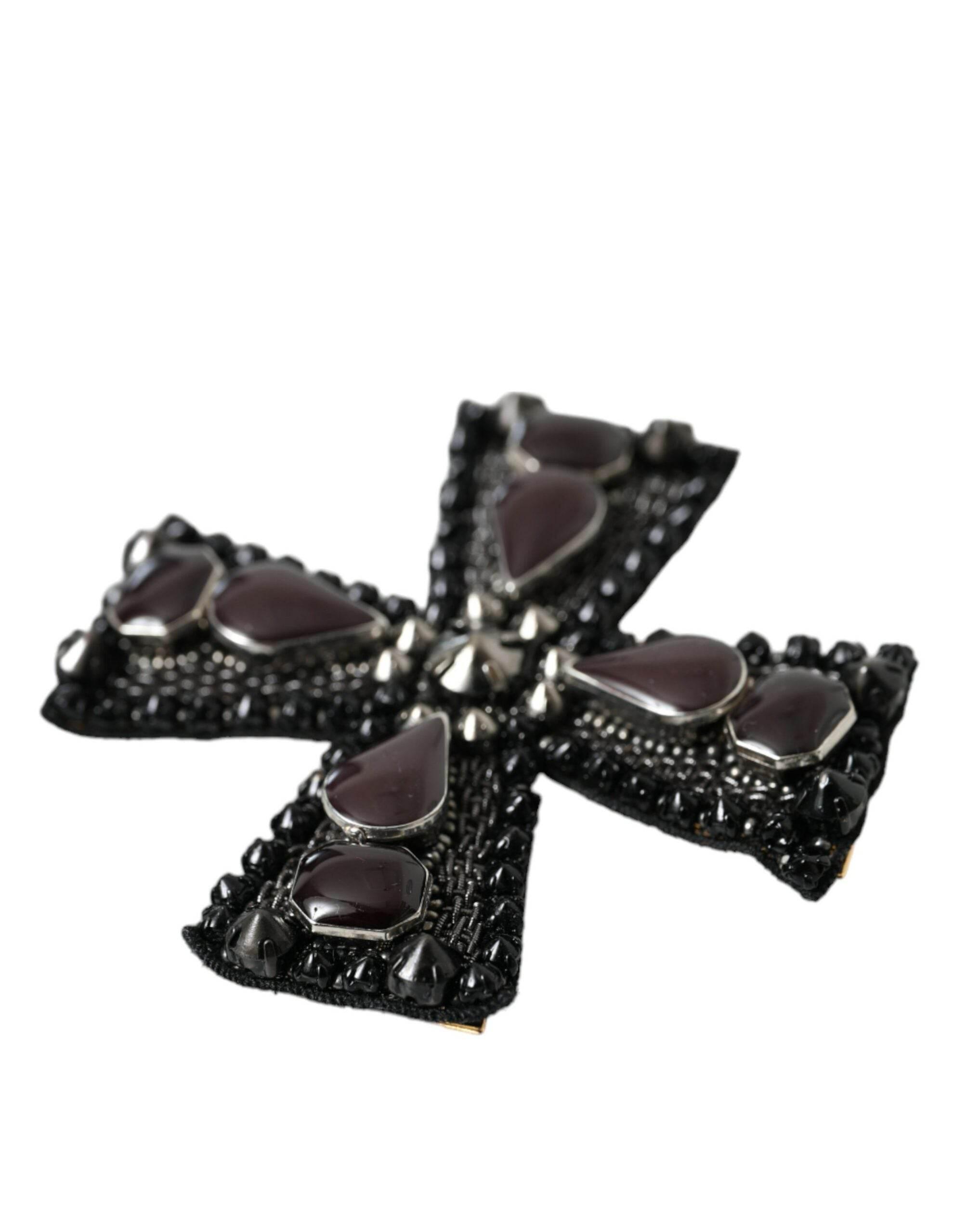 Dolce & Gabbana Black Crystals Embellished Cross Pin Brooch - Hilstor