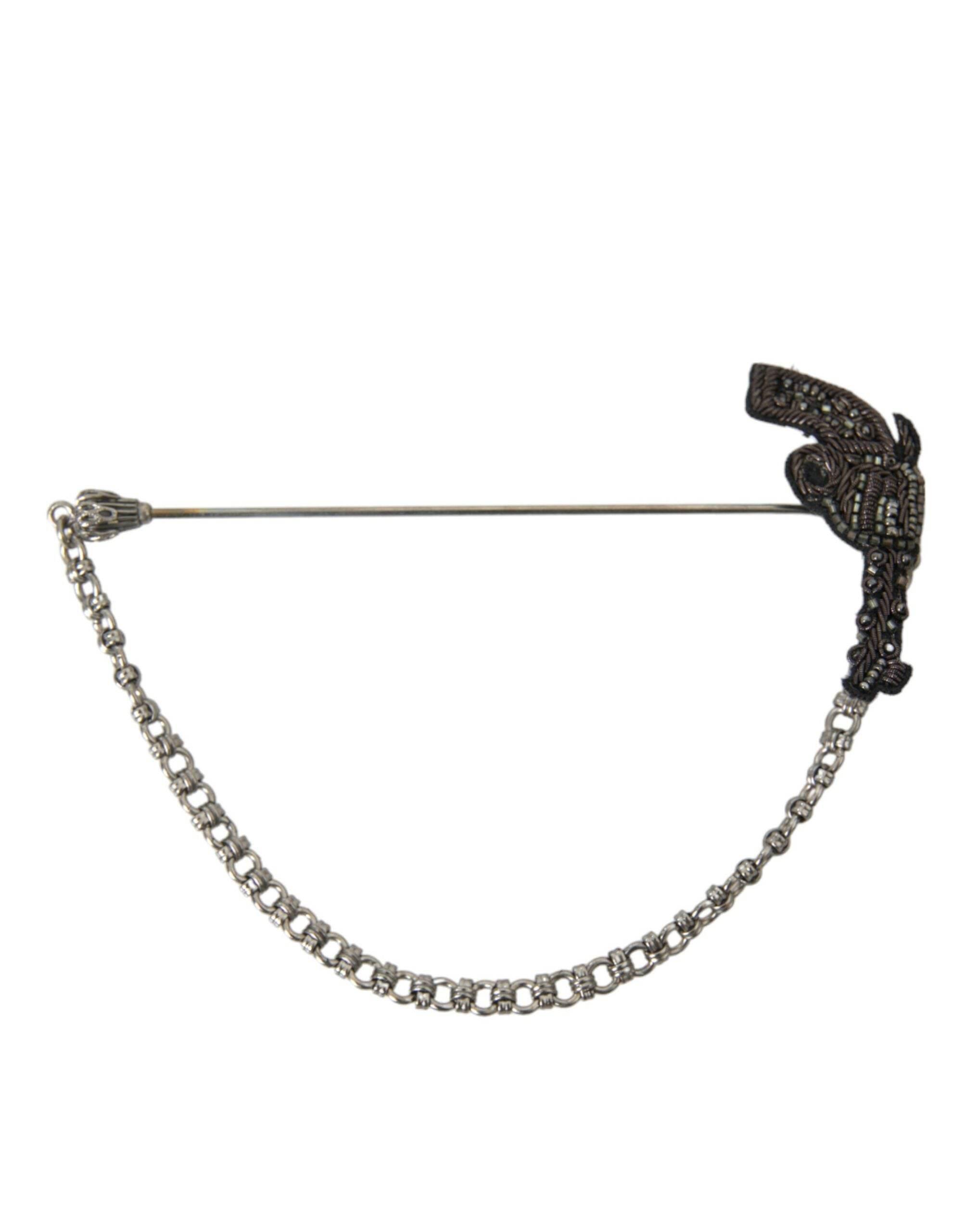 Dolce & Gabbana Brass Copper Silk Revolver Gun Men Brooch Lapel Pin - Hilstor