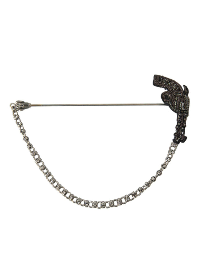 Dolce & Gabbana Brass Copper Silk Revolver Gun Men Brooch Lapel Pin - Hilstor