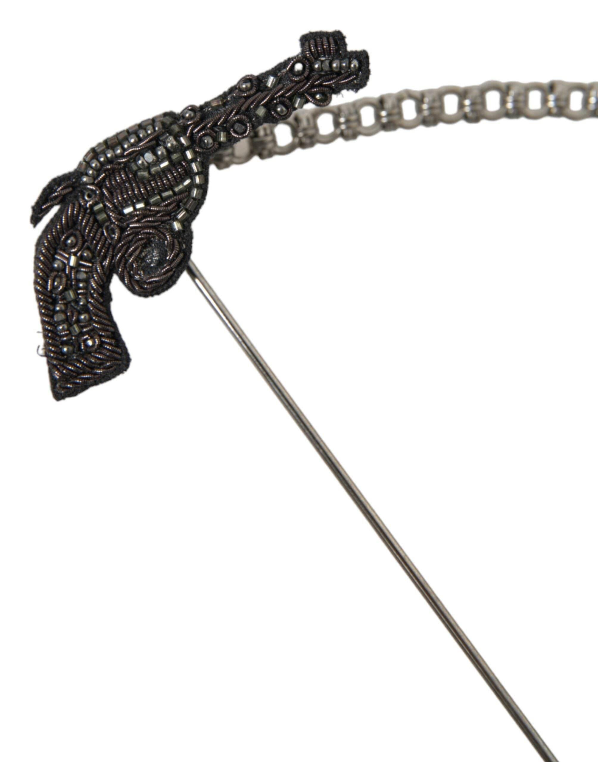 Dolce & Gabbana Brass Copper Silk Revolver Gun Men Brooch Lapel Pin - Hilstor