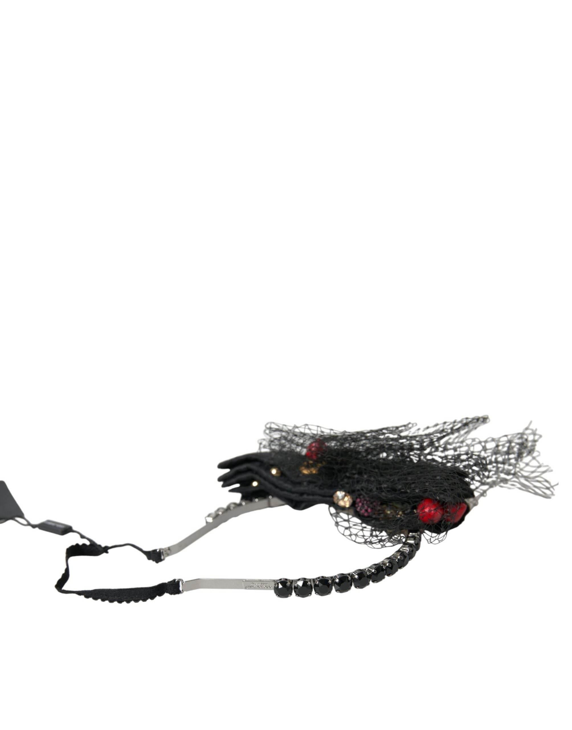 Dolce & Gabbana Black Strawberry Sicily Crystal Mesh Net Headband Diadem - Hilstor