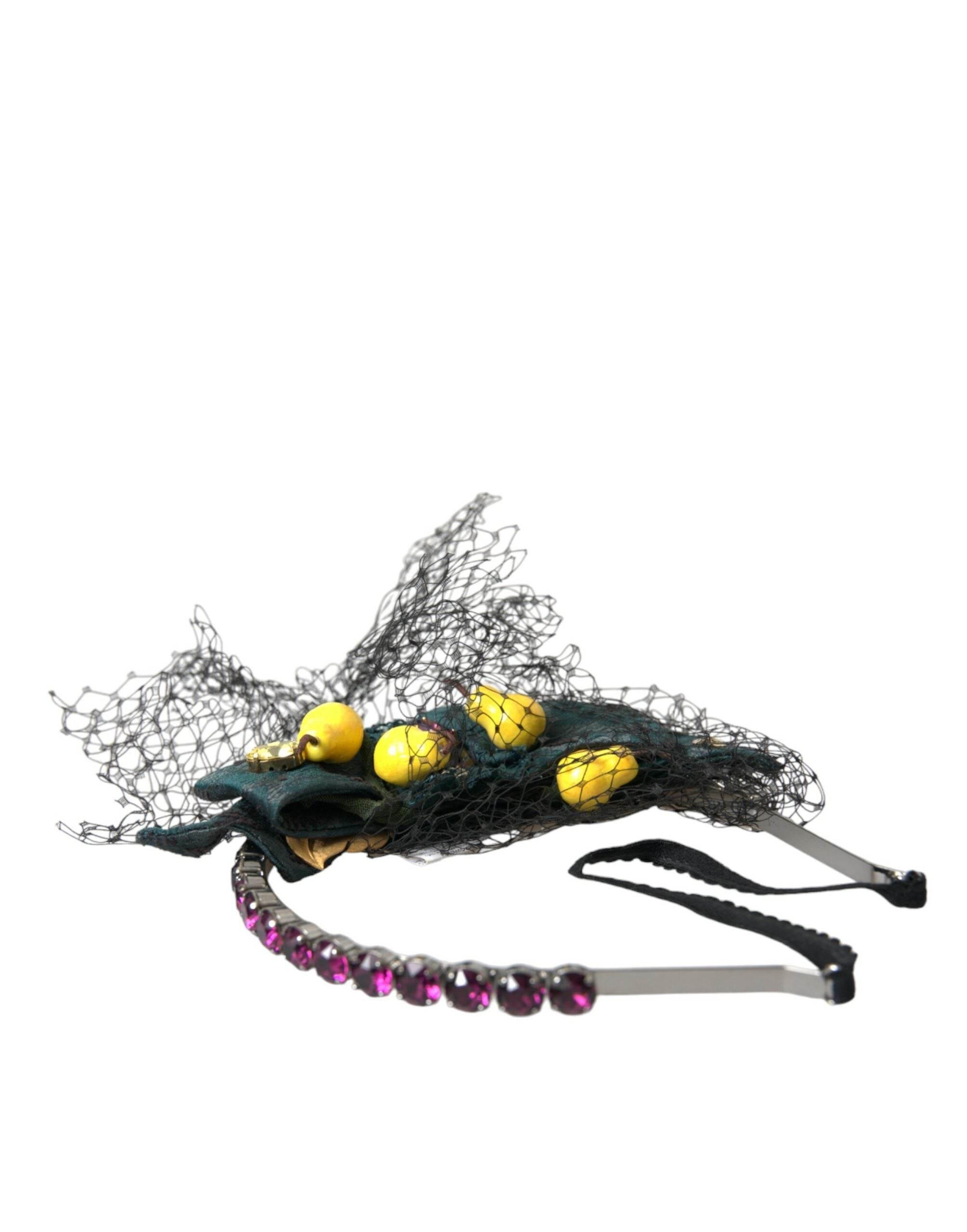 Dolce & Gabbana Black Lemons Sicily Purple Crystal Net Headband Diadem - Hilstor