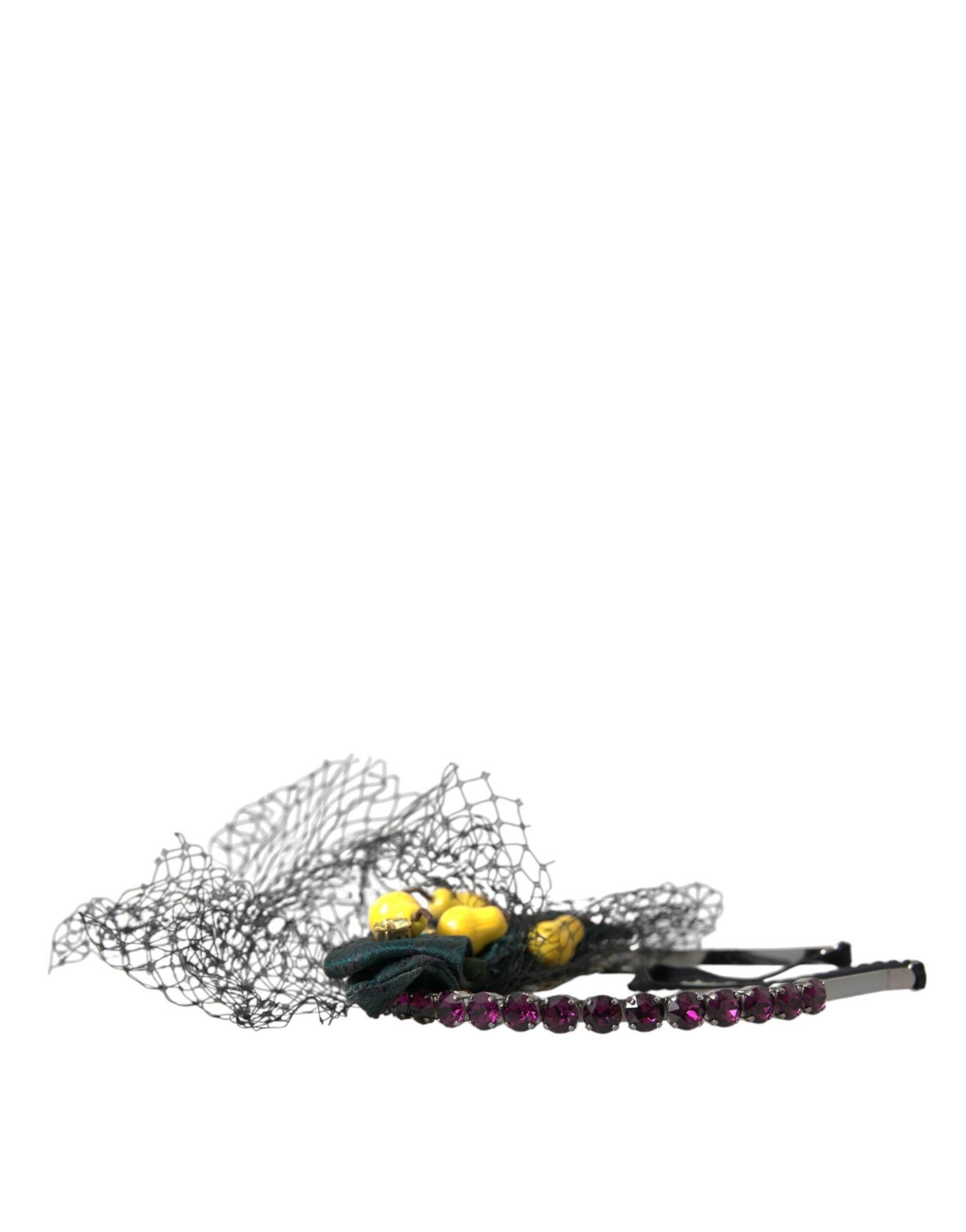 Dolce & Gabbana Black Lemons Sicily Purple Crystal Net Headband Diadem - Hilstor