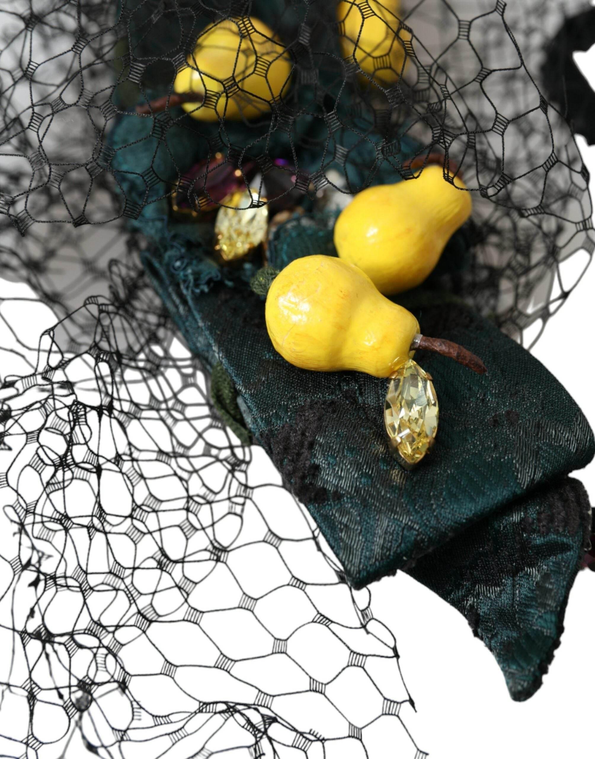 Dolce & Gabbana Black Lemons Sicily Purple Crystal Net Headband Diadem - Hilstor