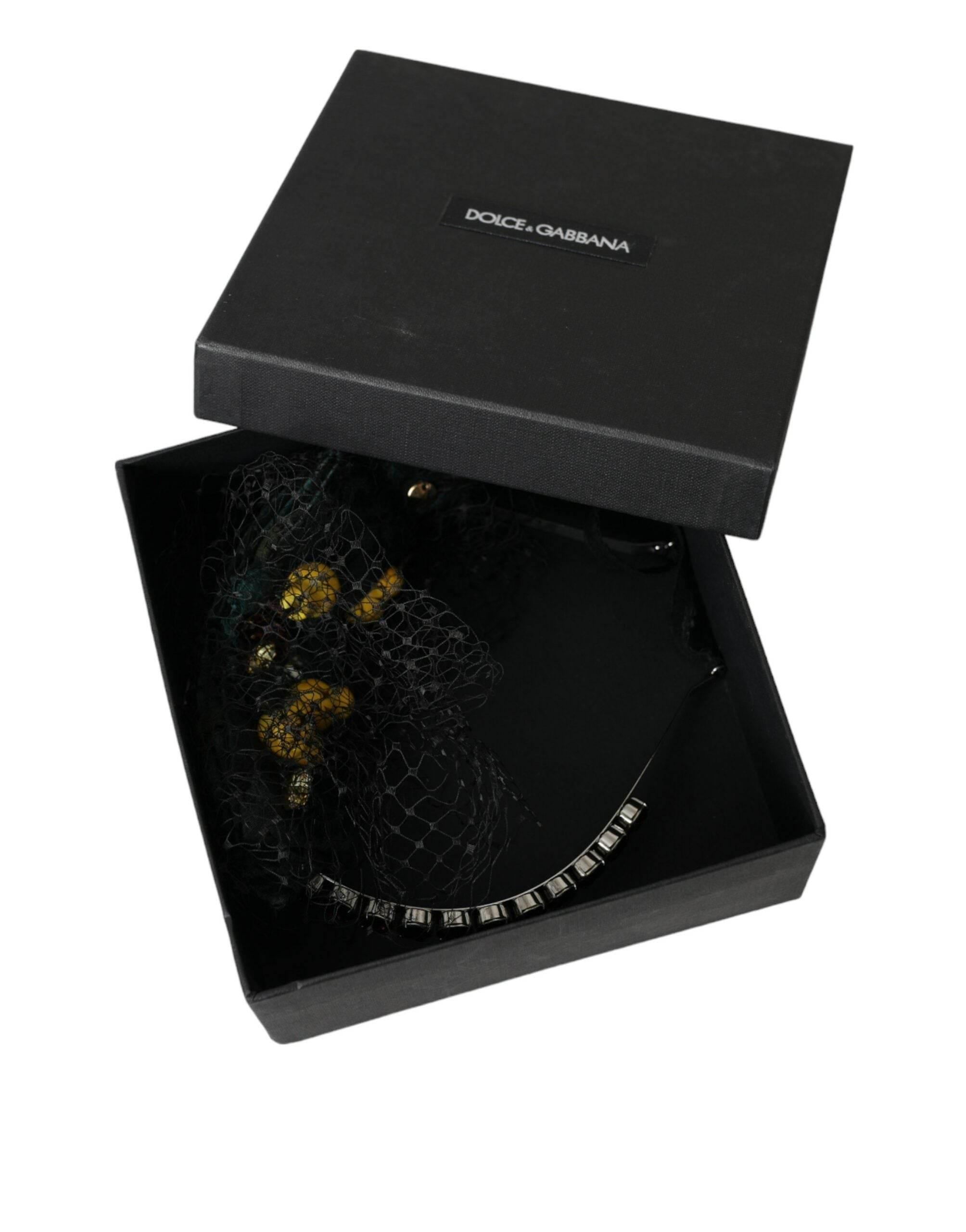 Dolce & Gabbana Black Lemons Sicily Purple Crystal Net Headband Diadem - Hilstor