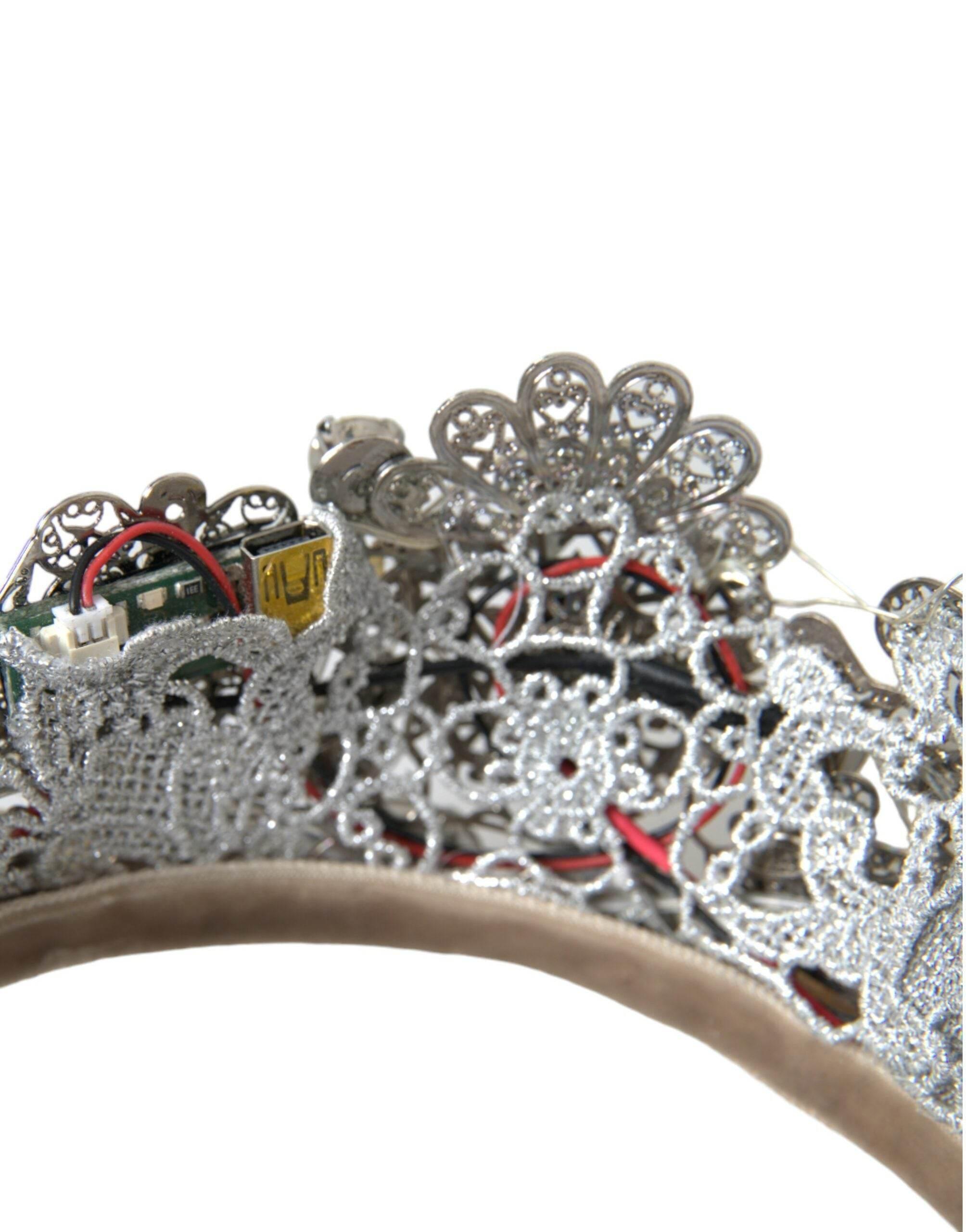 Dolce & Gabbana Silver Brass STRASS Crystal Crown Tiara LED Diadem - Hilstor