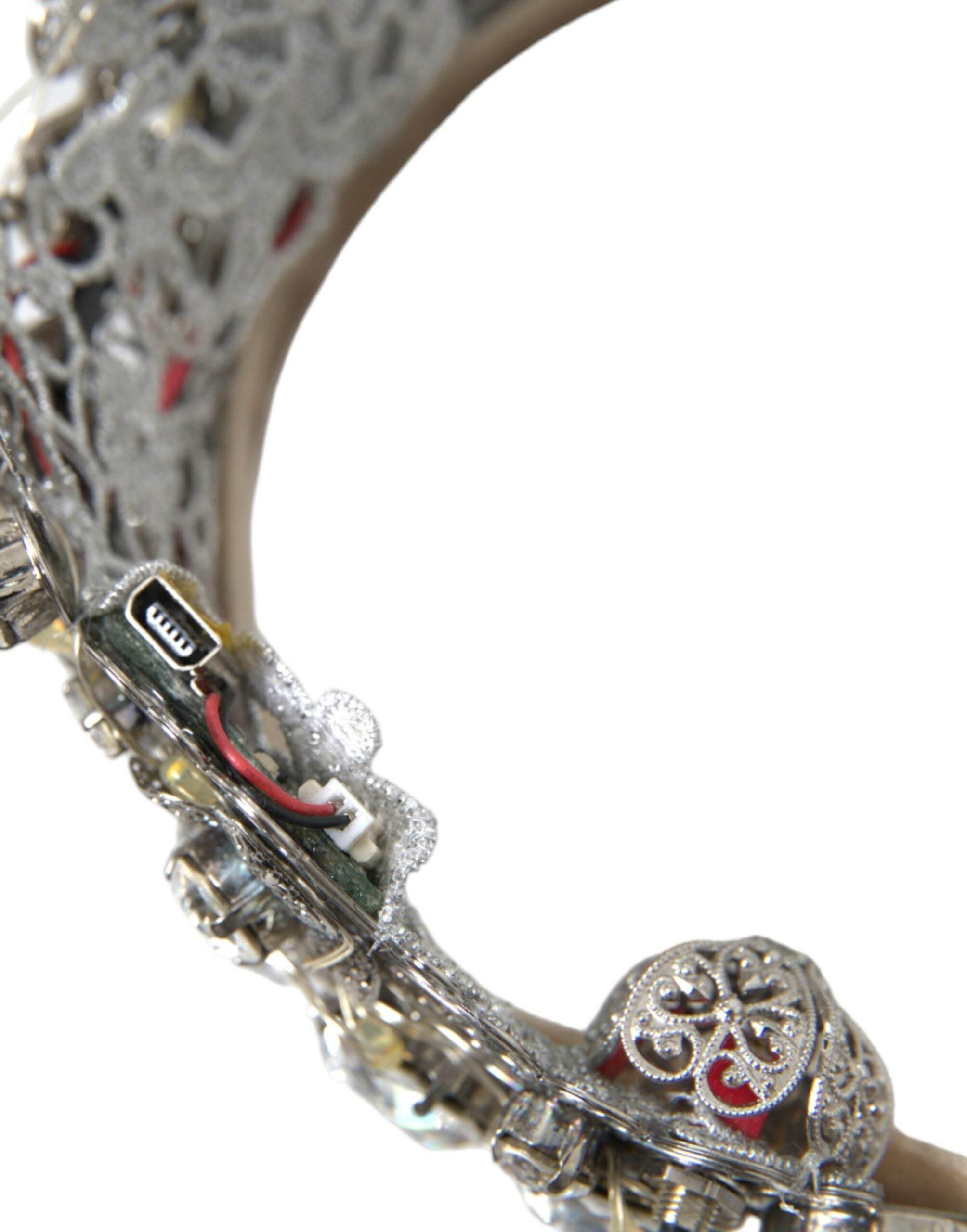 Dolce & Gabbana Silver Brass STRASS Crystal Crown Tiara LED Diadem - Hilstor
